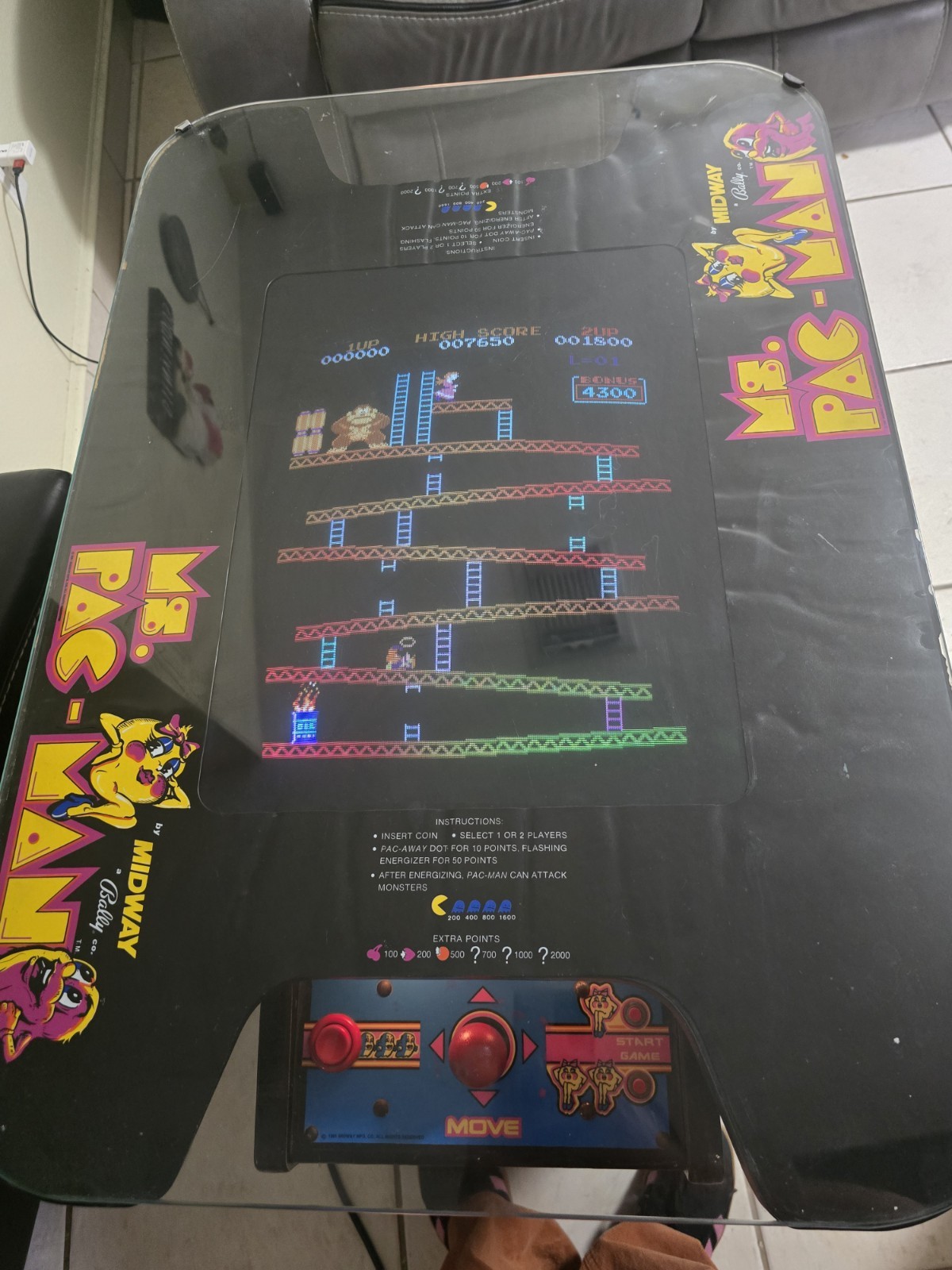 MS PAC-MAN Original Cocktail Table Video Arcade Game