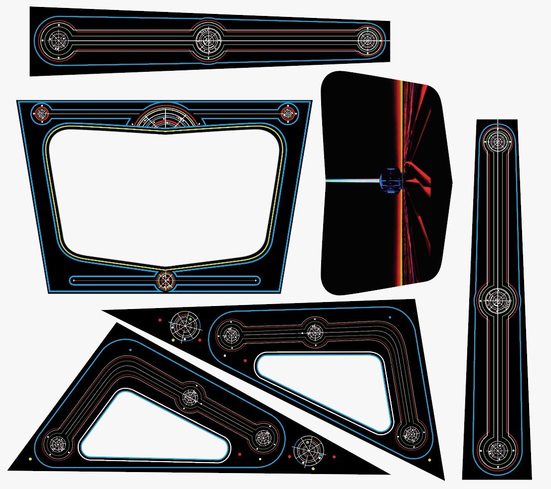 Arcade1up Tron Bezel parts. 3pc vacuum formed. Trimmed with stickers.