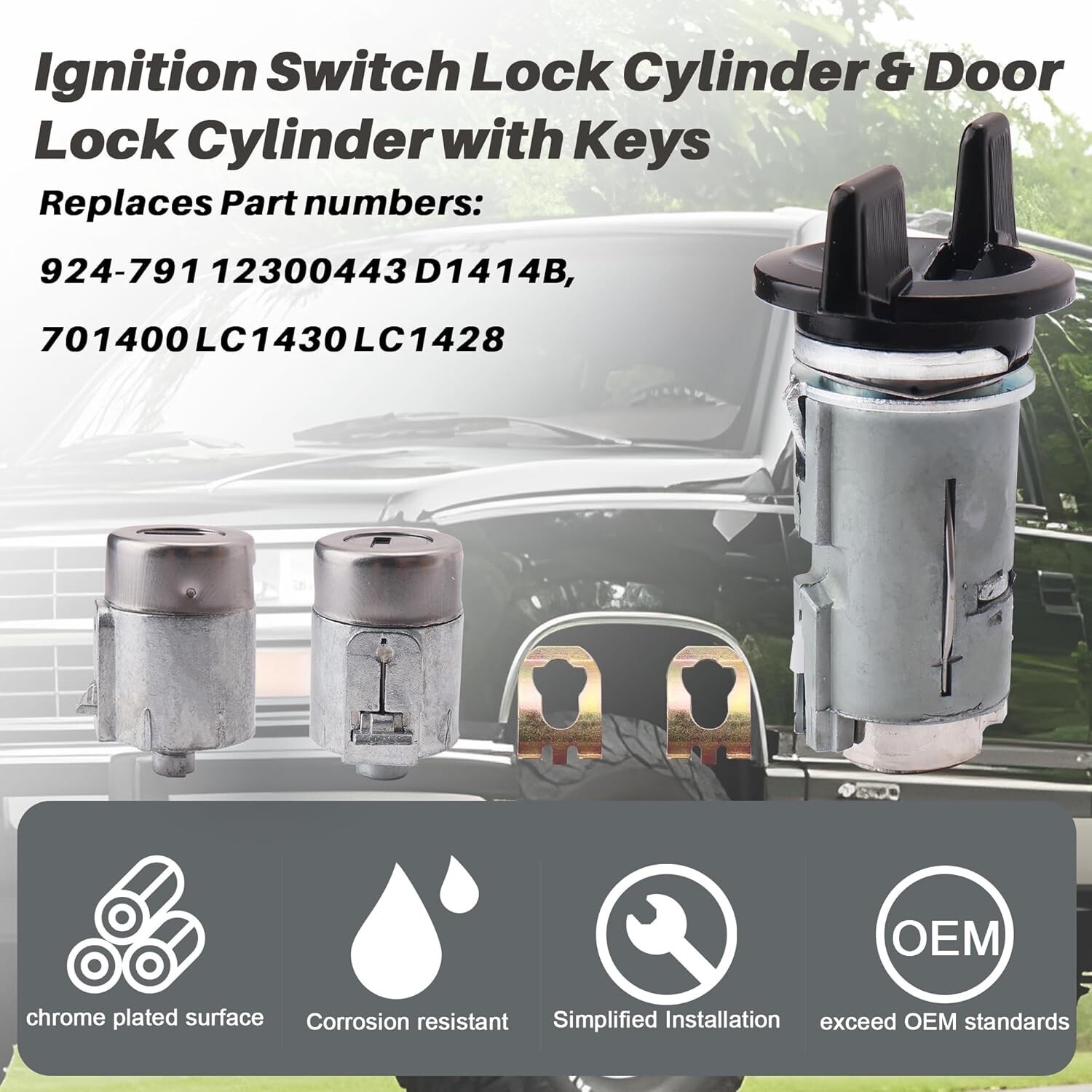 Ignition Switch Lock Cylinder & Door Lock Cylinder Set Compatible with Chevy