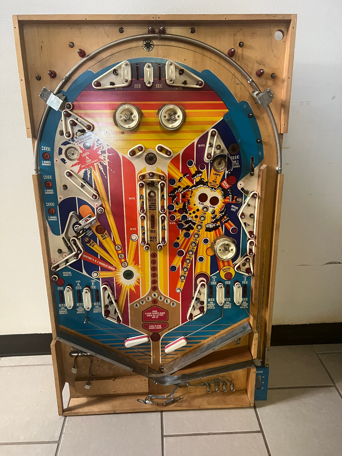 AIRBORNE AVENGER by ATARI 1977 Pinball PLAYFIELD (POPULATED)