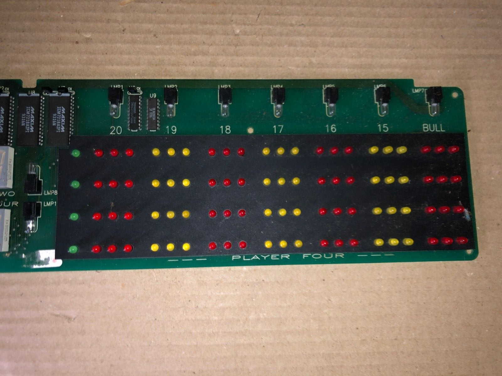 MERIT DARTS OVER HEAD DISPLAY PCB DARTS ARCADE 1989 #