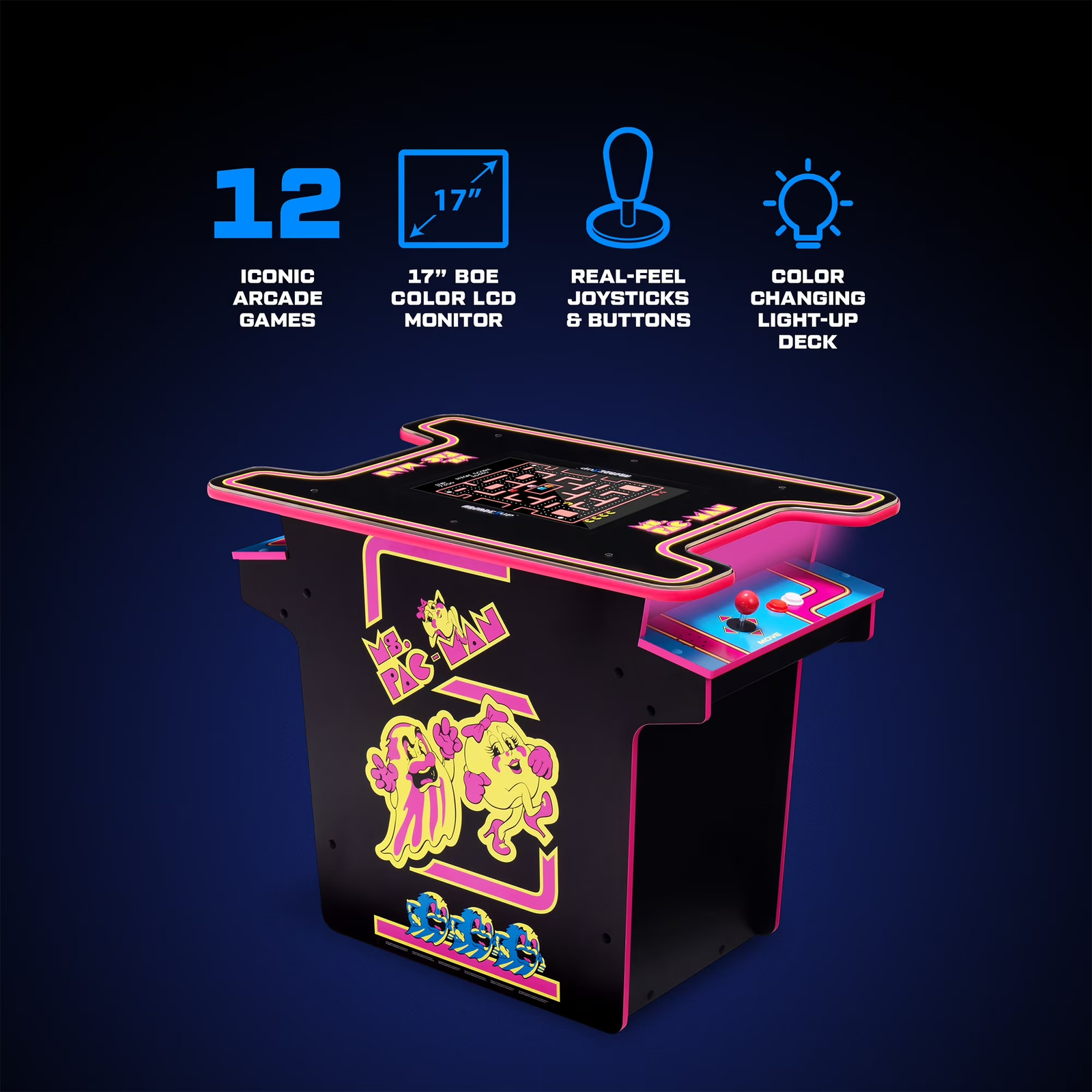 Ms.Pac-Man Head-To-Head Arcade Machine Retro Home Arcade Table 12 Classic Games