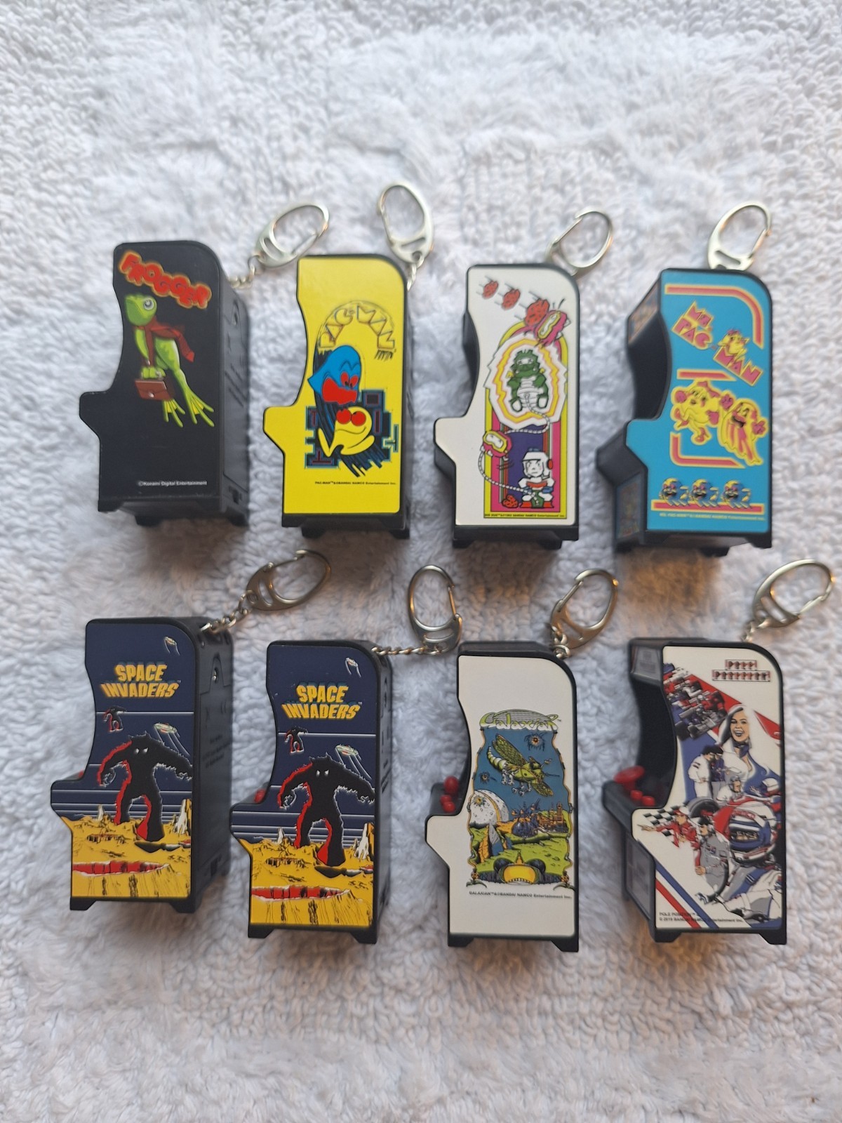 Tiny Arcade Games Keychain Lot of 8 PacMan Frogger Galaxian Dig Dug WORKING