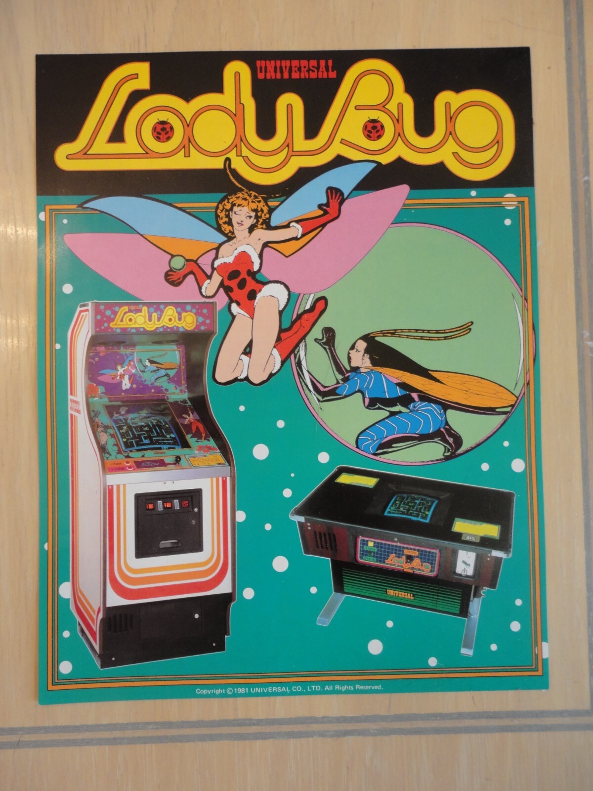 Lady Bug Video Arcade Machine Flyer Original Universal Yellow Version