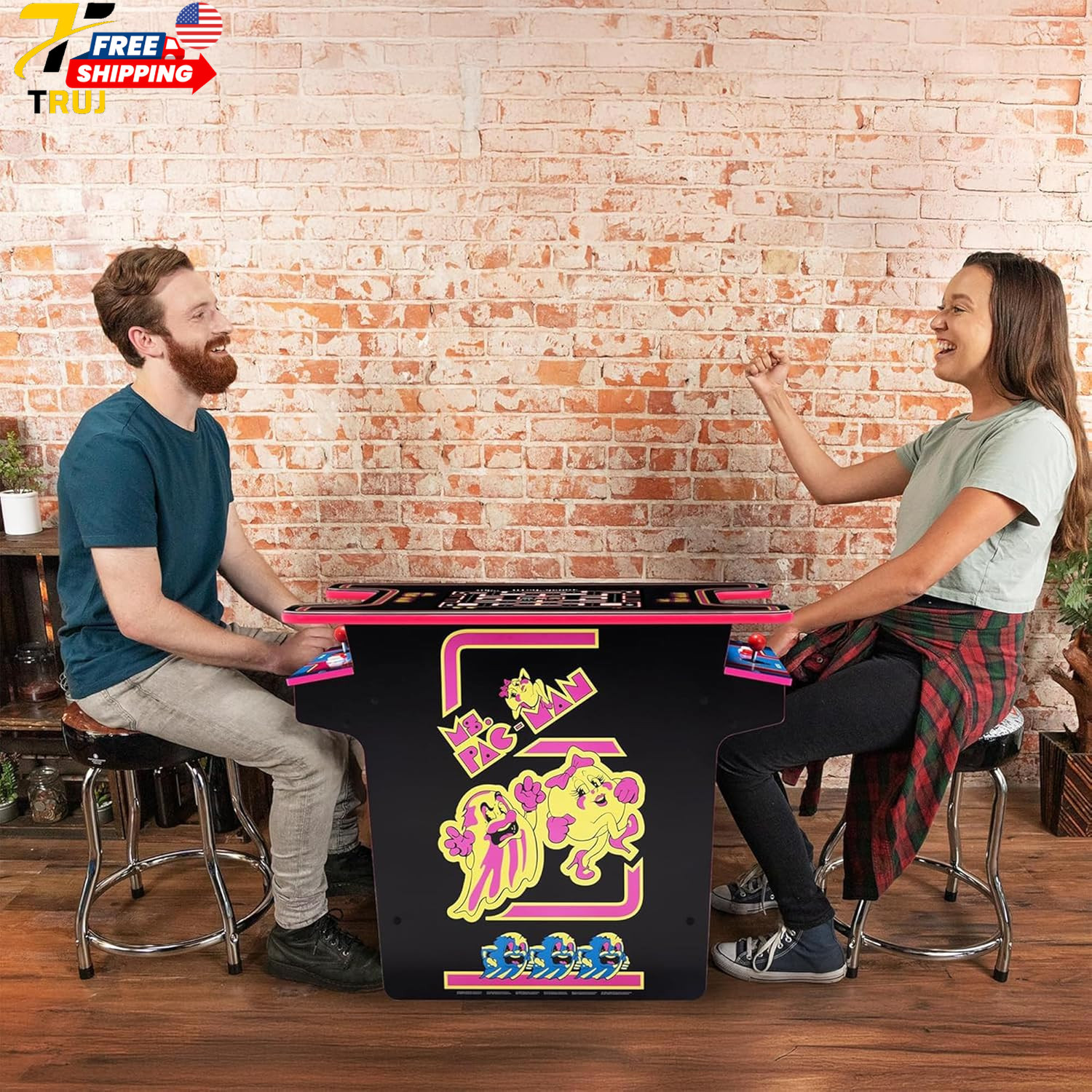 Arcade1Up Ms.Pac Man Head-To-Head Arcade Machine Retro Home Arcade Table with