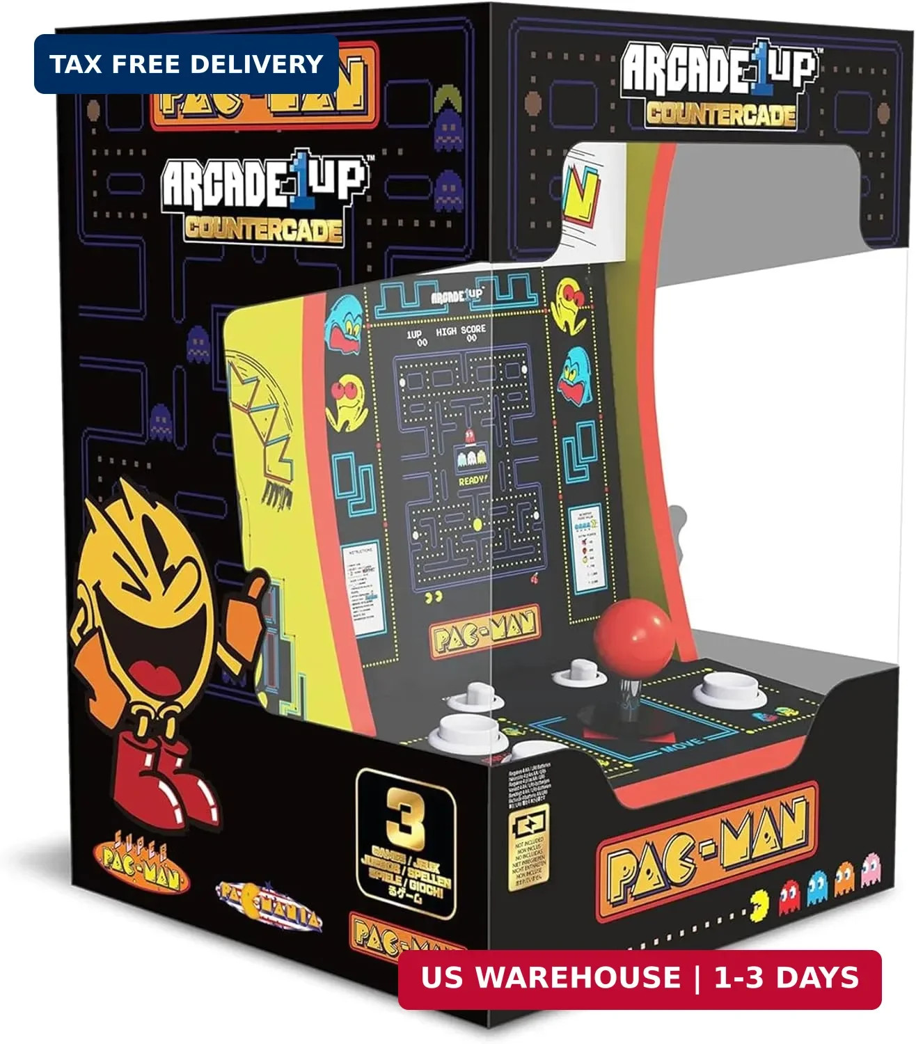 Arcade1Up Pac-Man Countercade Countertop Arcade Machine, 3 Retro Games | 7-Inch