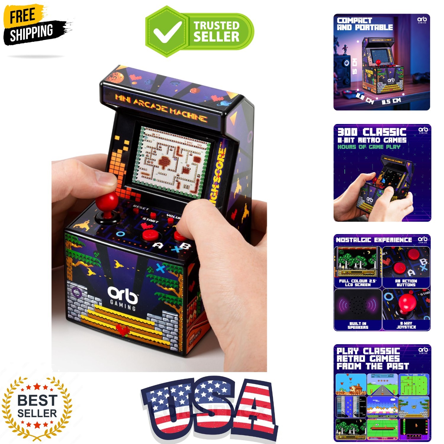 Orb – Mini Arcade Machine, 300 in-Built Games, 8-Bit Retro Arcade Games, 2.5”…