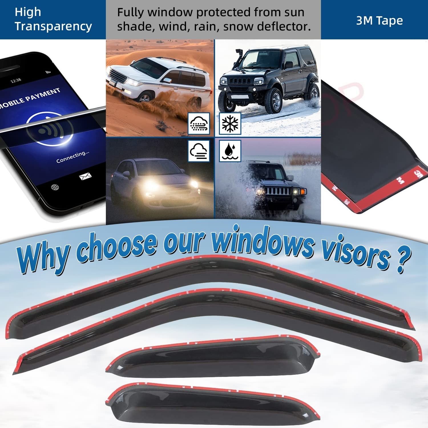 4pcs Window Visors Rain Guards for 1988-2000 C1500/C2500/C3500 | Fits K1500/K…