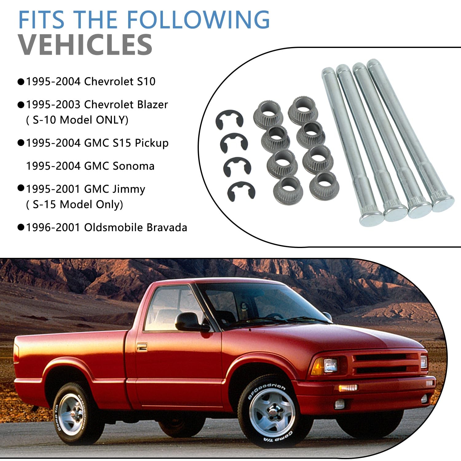 Door Hinge Pin and Bushing Kits Compatible with 1994-2004 Chevy S10 GMC Blazer G