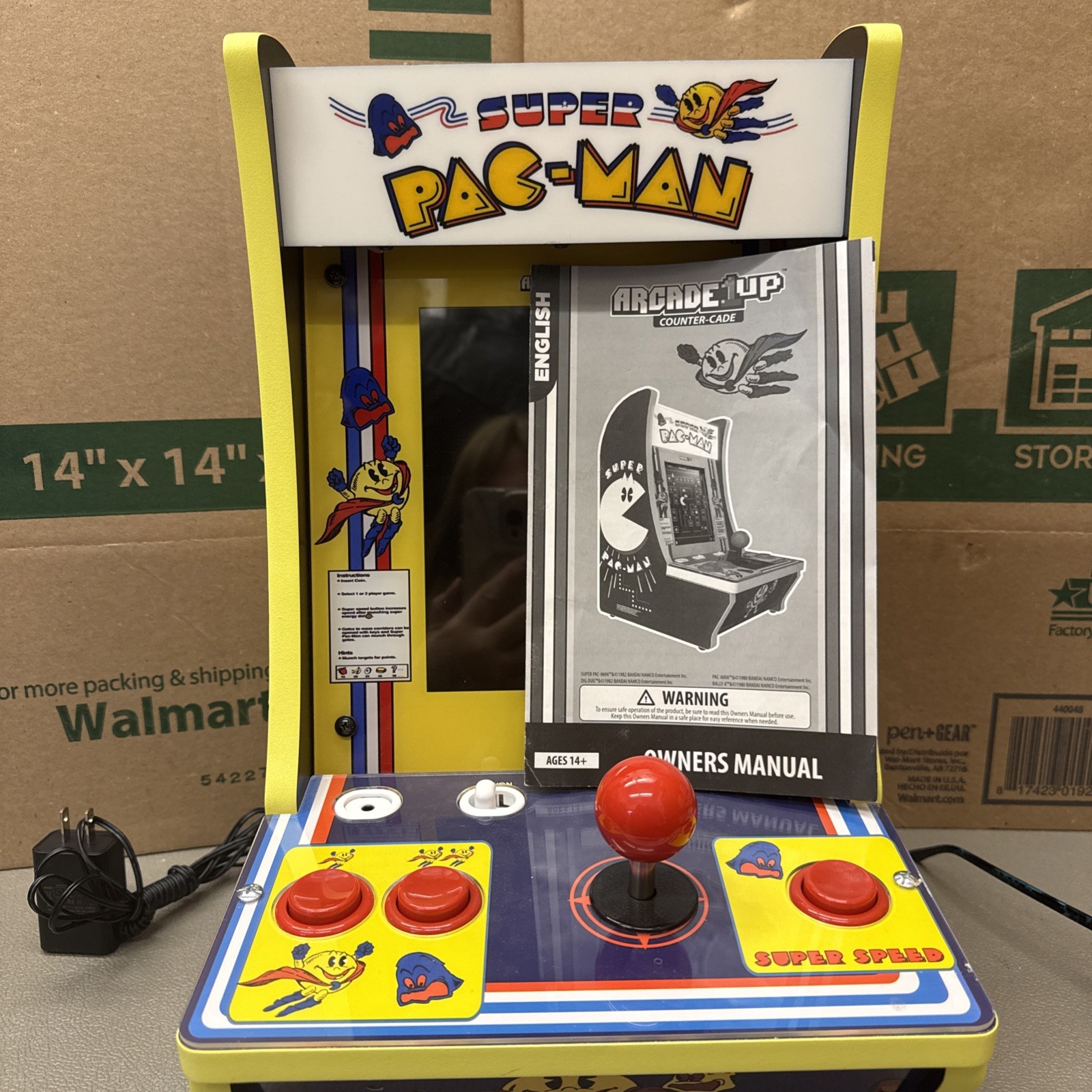 1982 – Super PAC-MAN Arcade 1UP Counter-Cade – GUC – With Manual – Power Adapter