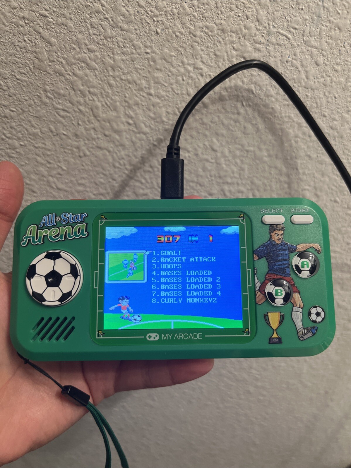 My Arcade All Star Arena Green & White Handheld Gaming System W/Charging Cable