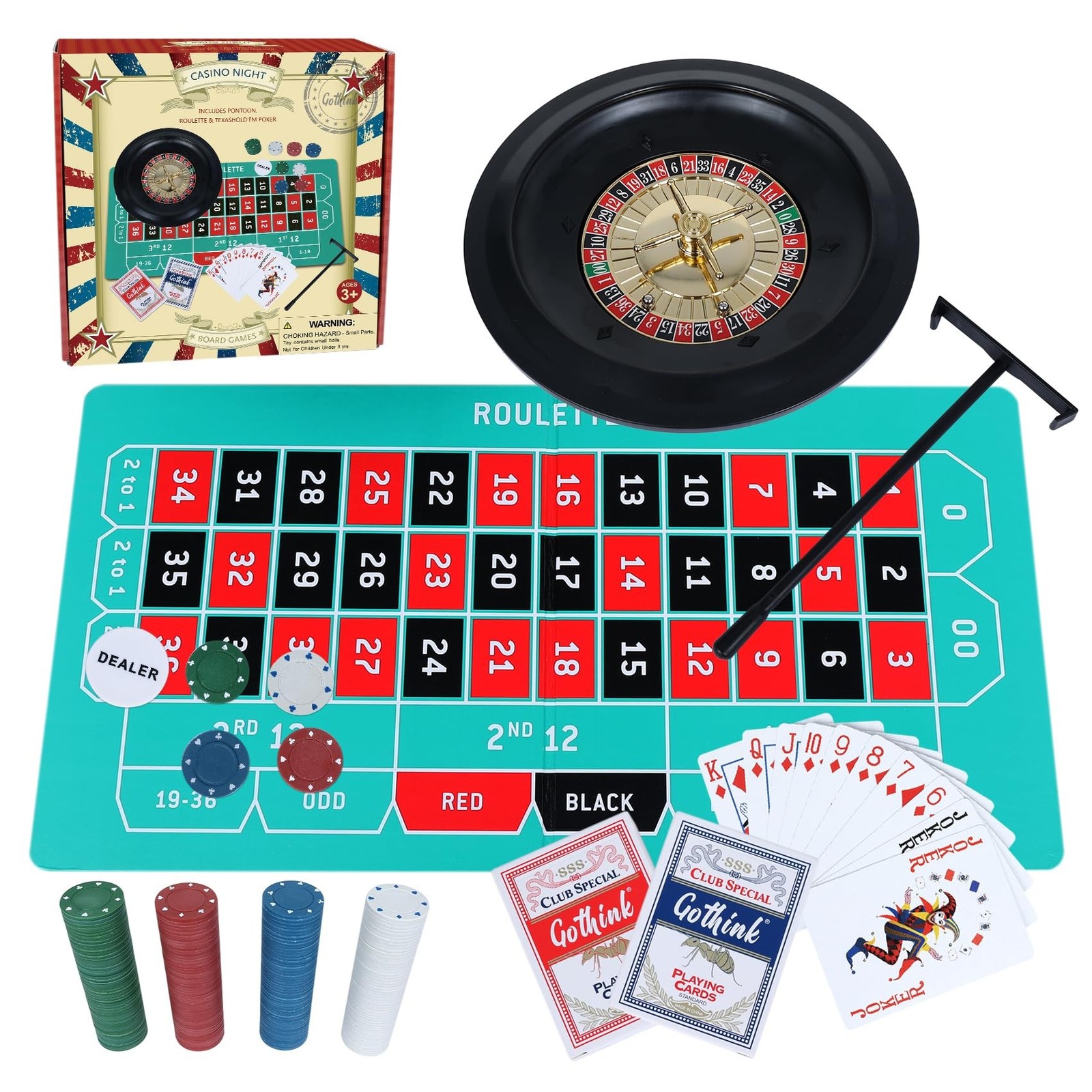 GOTHINK Roulette Wheel Game Set, Includes 10-inch Gambling Wheel, 200 Chips, …