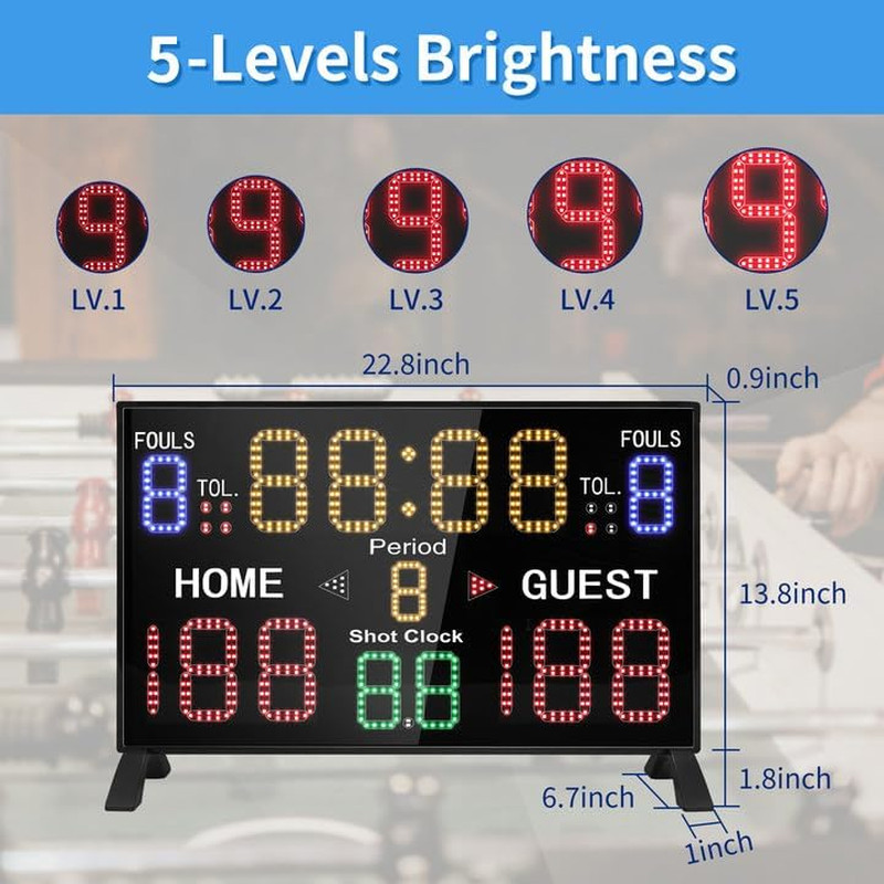 Digital Basketball Scoreboard with Shot Clock & Remote – Battery Powered