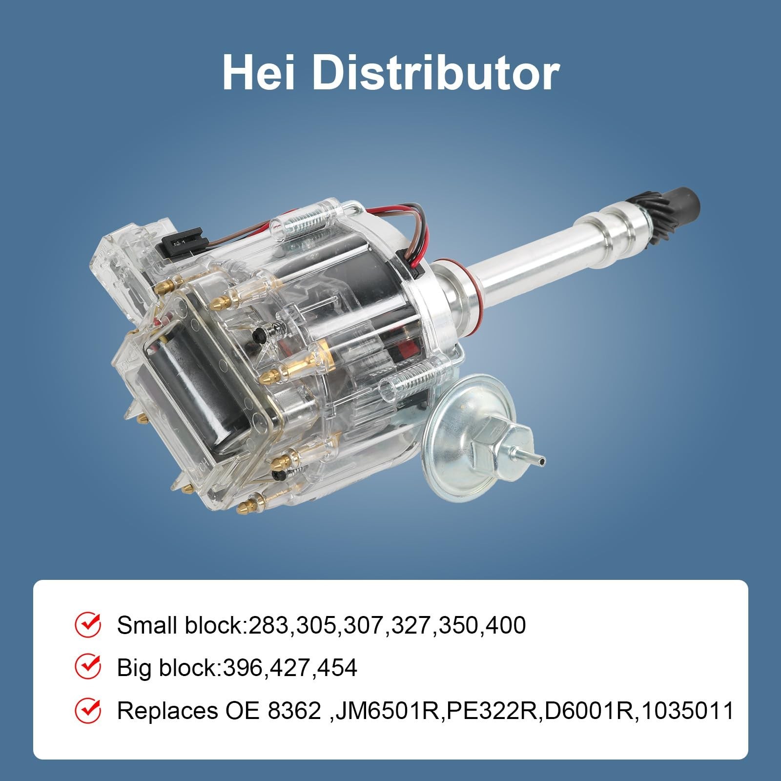 HEI Distributor Clear Cap Compatible with Chevy GM SBC V8 283 305 307 327 350…
