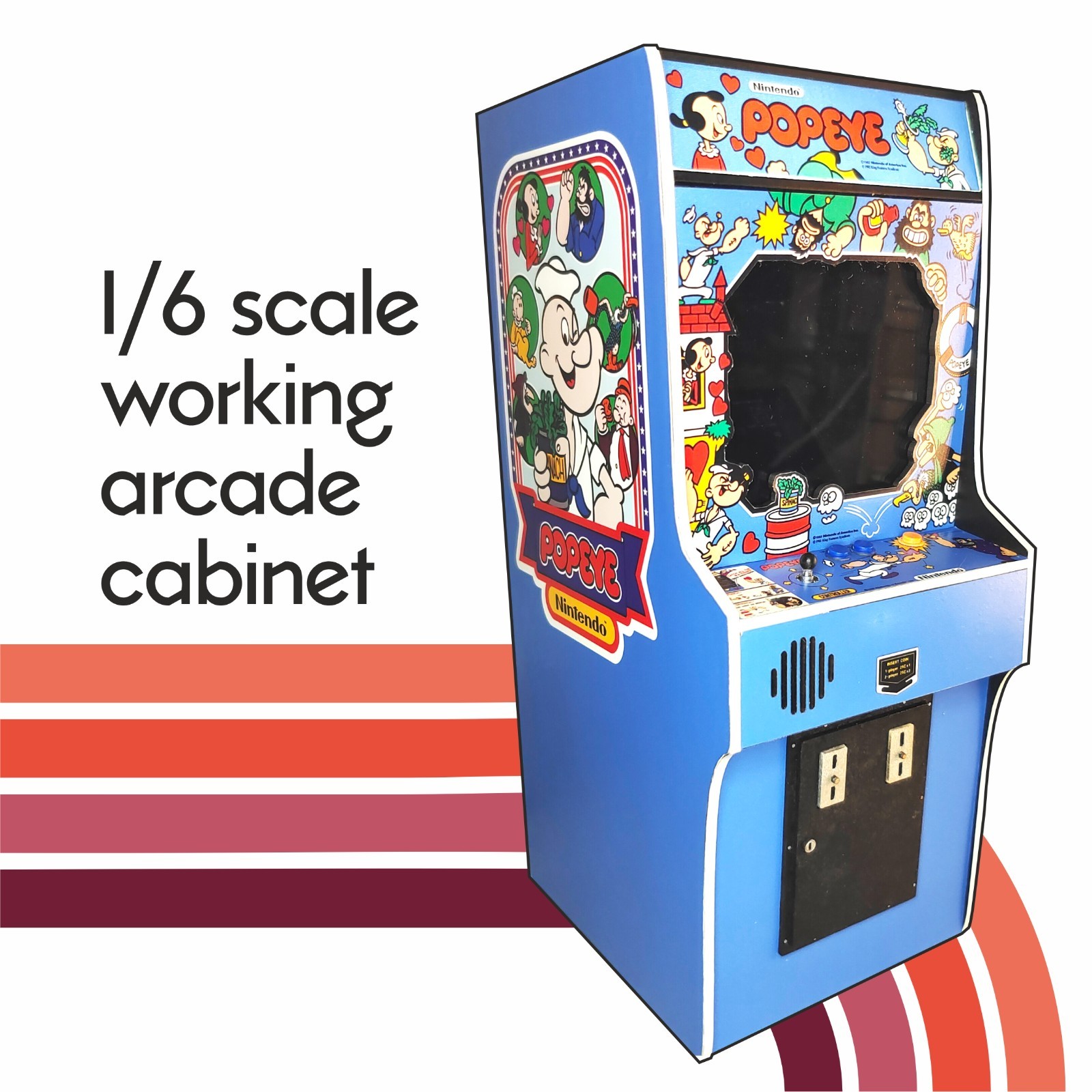 Popeye 1/6 scale mini working arcade cabinet (Playscale, New Wave Toys).