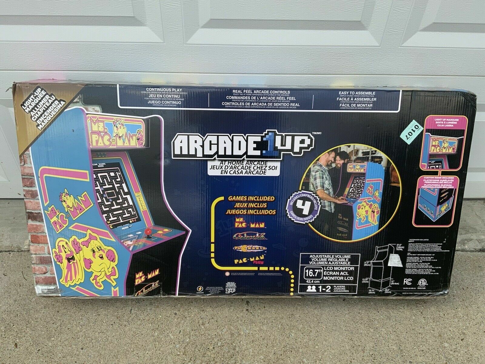 1) Arcade1up Ms. Pac-Man Arcade Machine Includes (4) Video Games + Riser