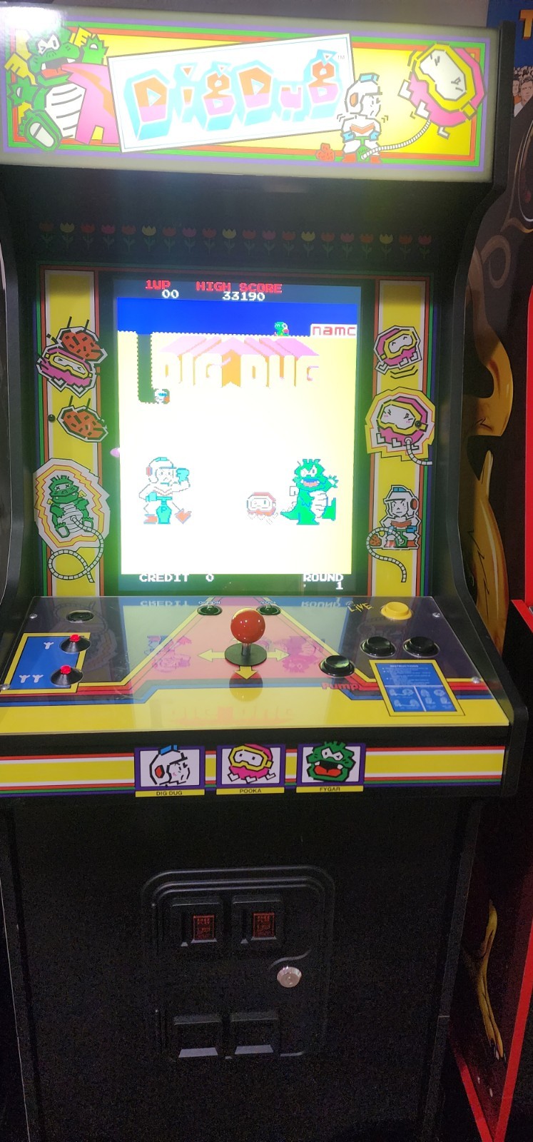Arcade1Up Dig Dug Bandai Namco Legacy Edition Arcade With Riser and stool