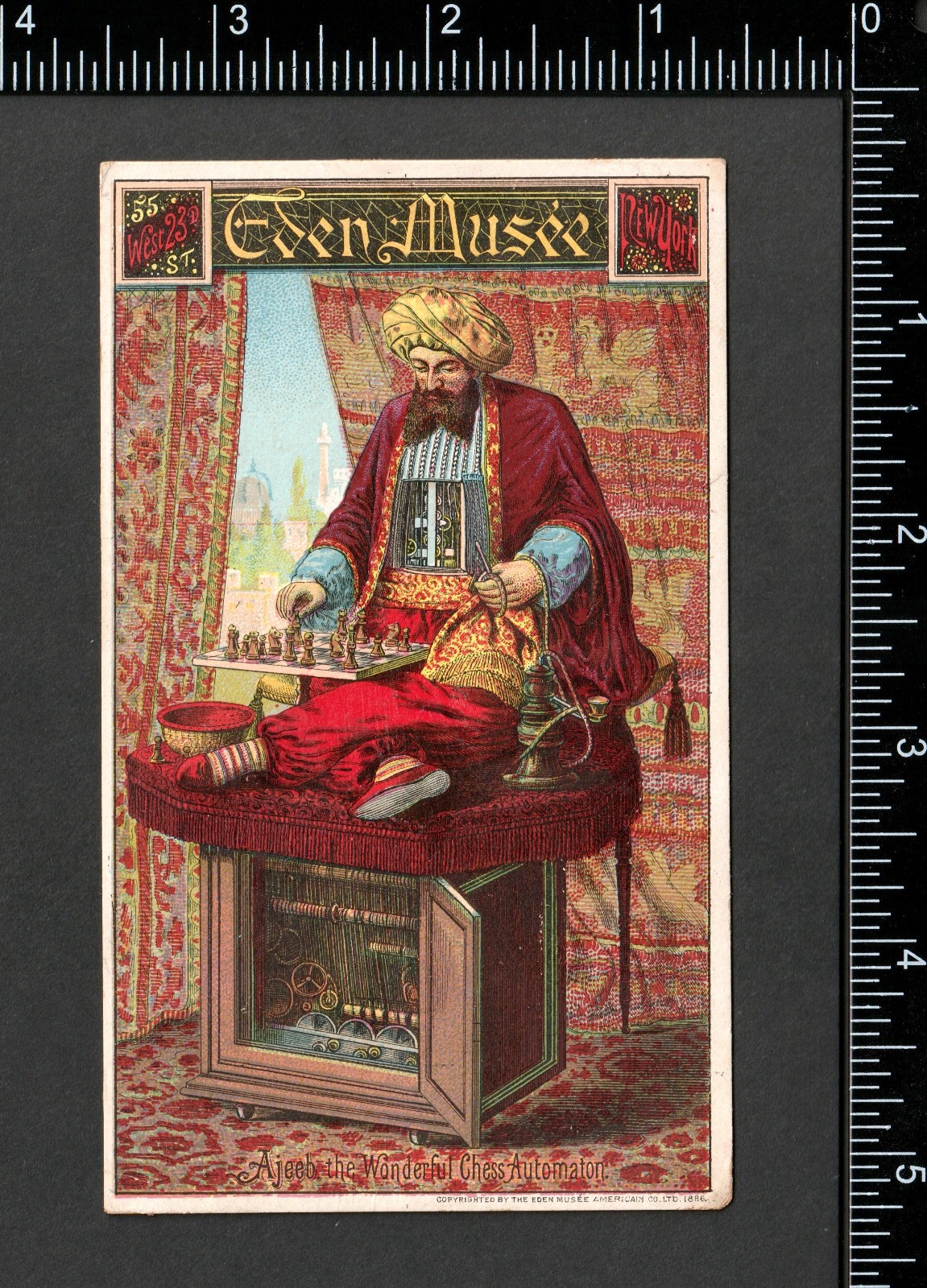 Ajeeb Arcade © 1886 Chess Automaton Eden Musée Museum Circus Sideshow Trade Card