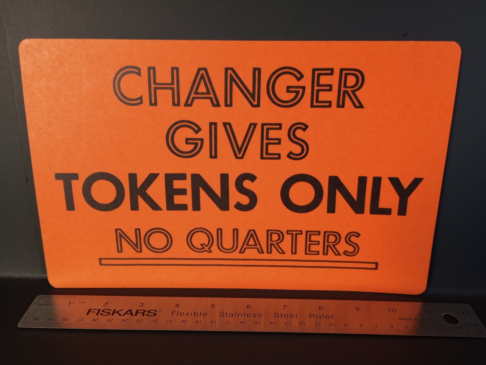 Vintage Arcade Machine Sign 1980’s GAME TOKENS DOUBLE SIDED AUTHENTIC RETRO HTF