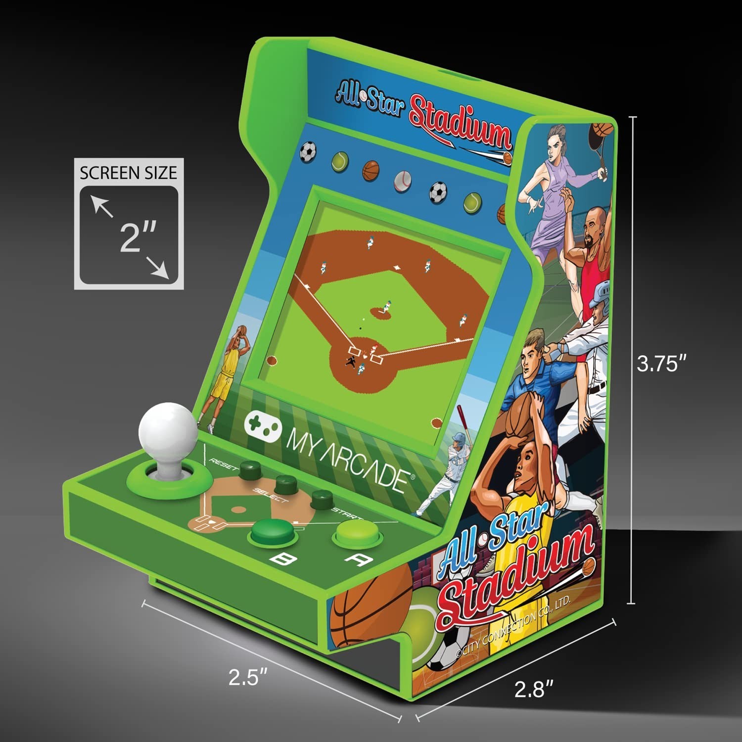All Star Stadium Pico Player – Portable Arcade with 107 Retro Games, 2″ Screen