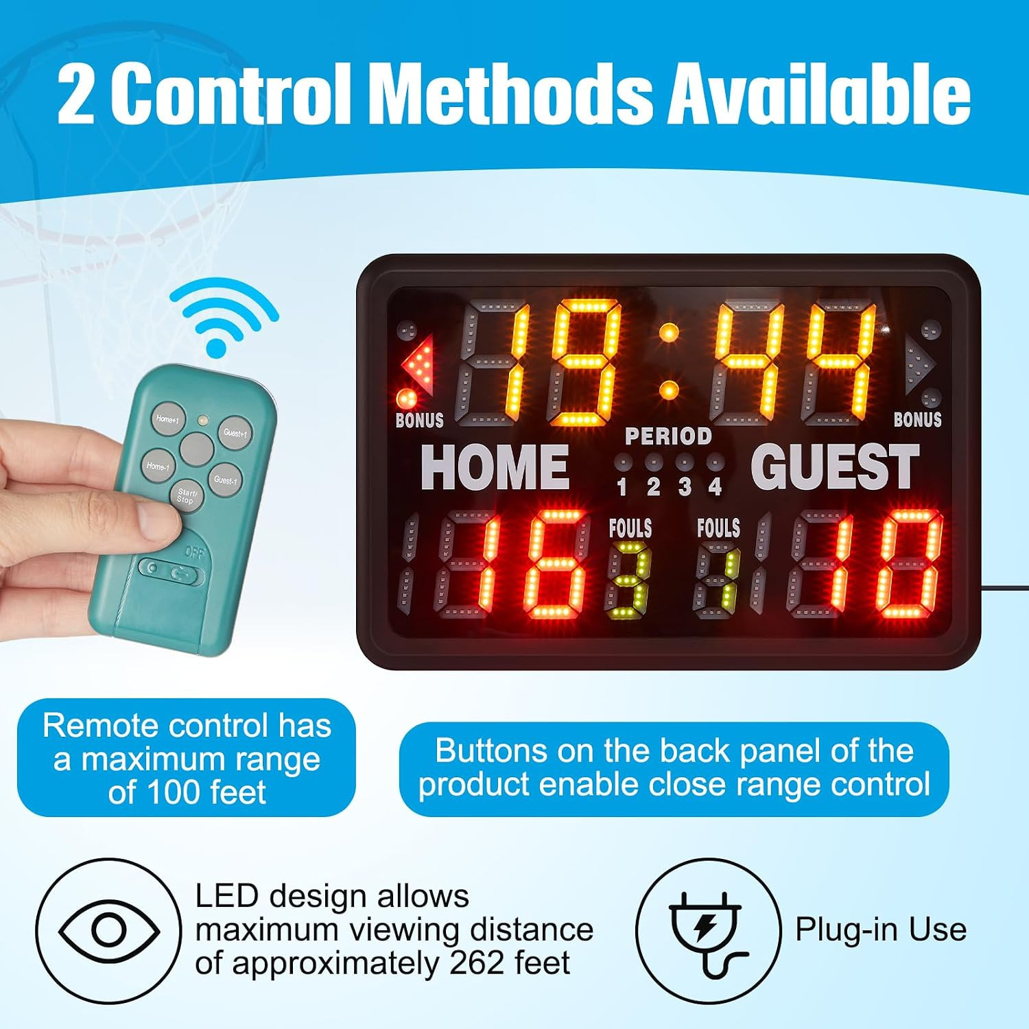 24 X 16 Inch Electronic Basketball Scoreboard Tabletop Digital Scoreboard with R
