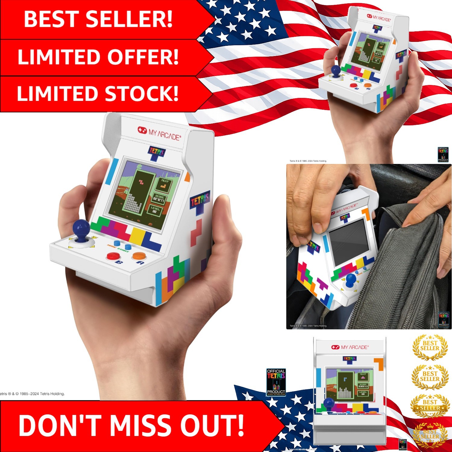 Tetris Pico Player: Ultimate 3.7” Arcade for Gaming on the Go, for All Ages