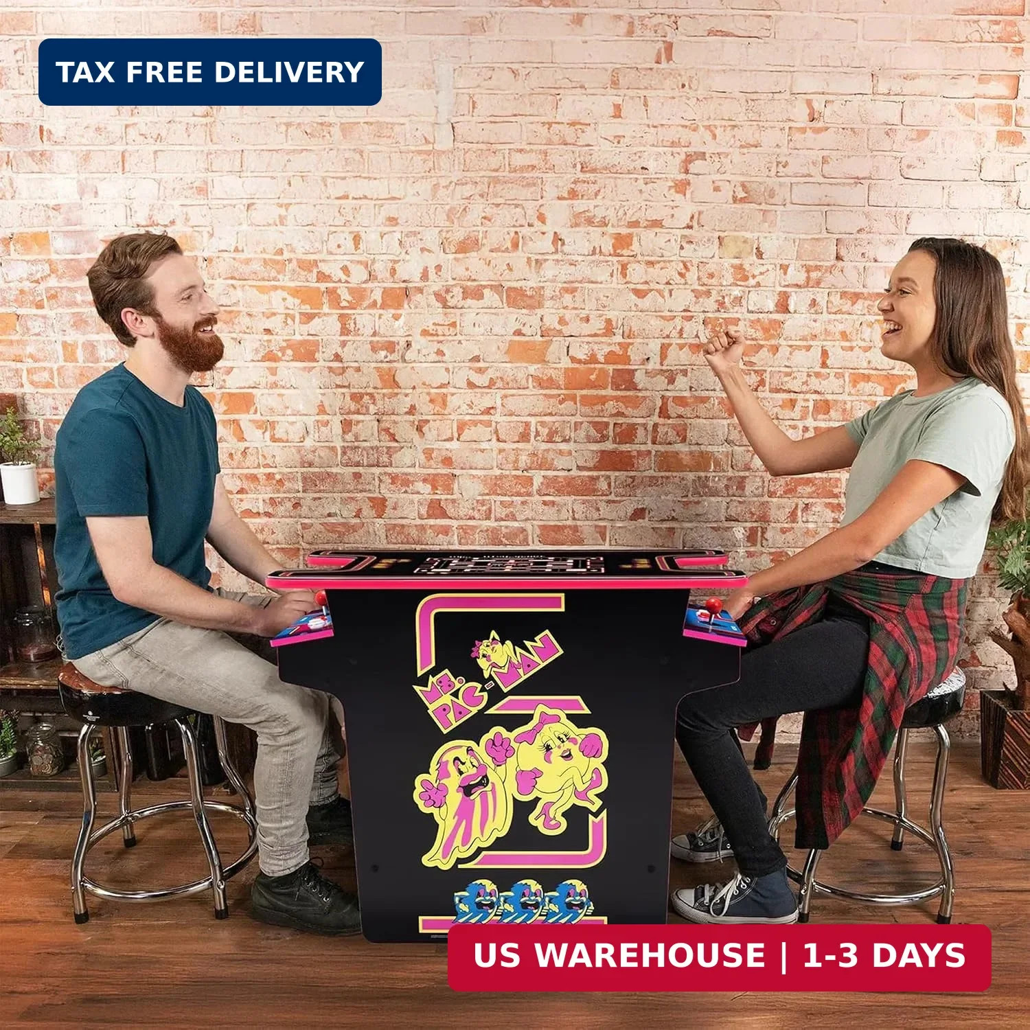 Arcade1Up Ms. PAC-MAN Head-to-Head Arcade Table, 12 Classic Games | Retro Home A