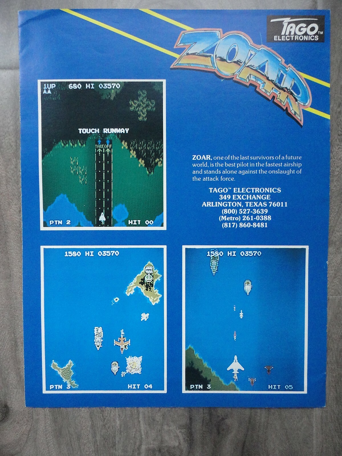 Zoar Video Arcade Machine Flyer Original Tago Brochure