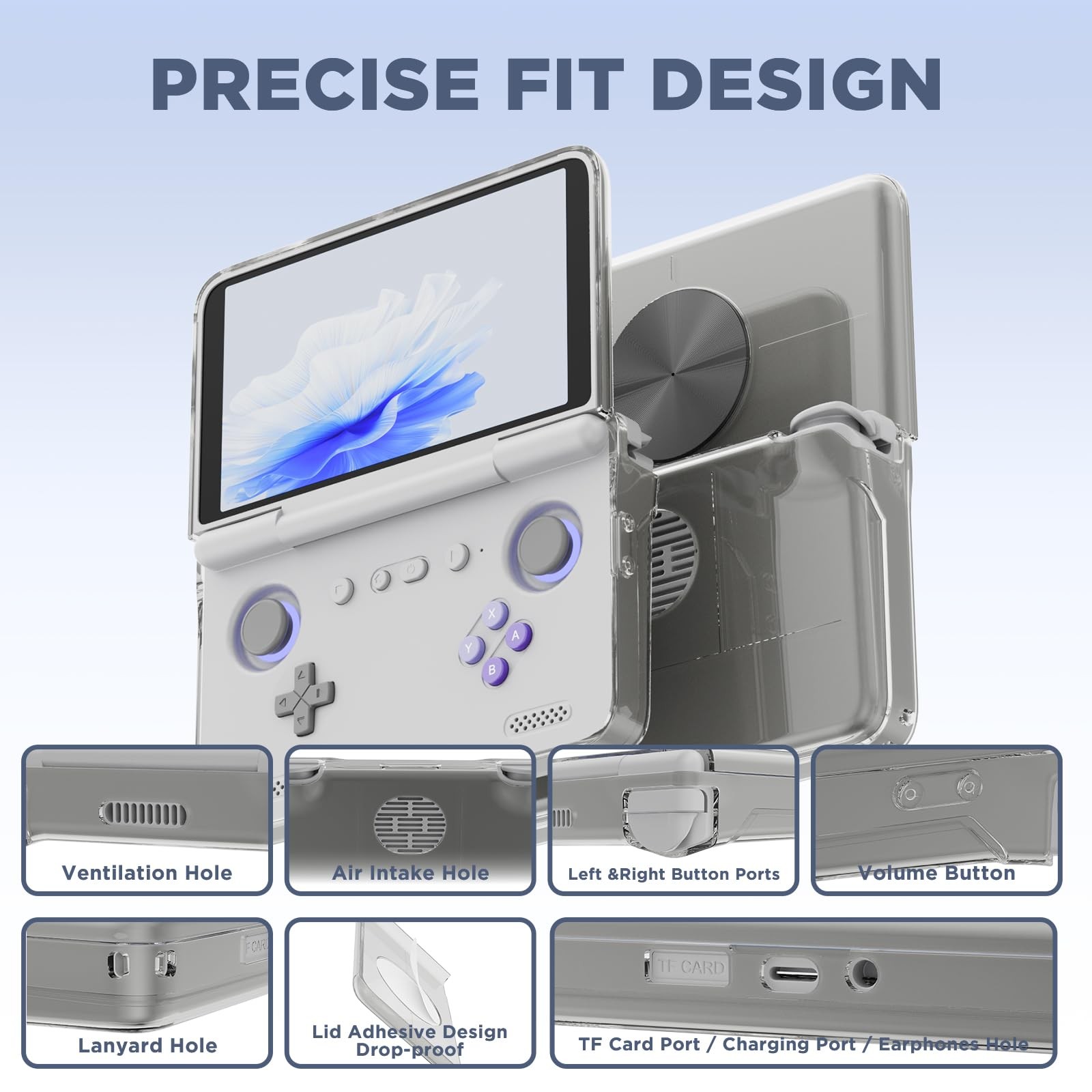 for Retroid Pocket Flip 2 Retro Game Console Protective Case,Clear Clear Gray