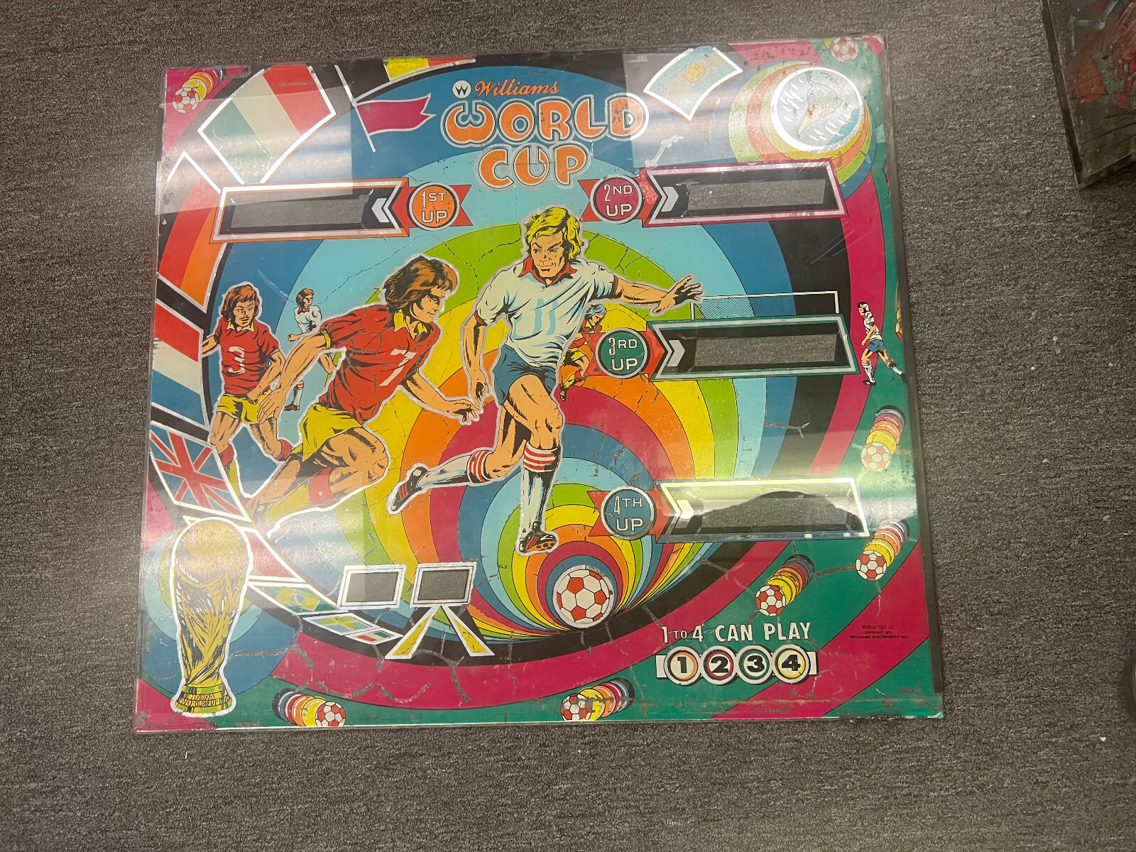 WORLD CUP Pinball BACKGLASS by WILLIAMS 1978