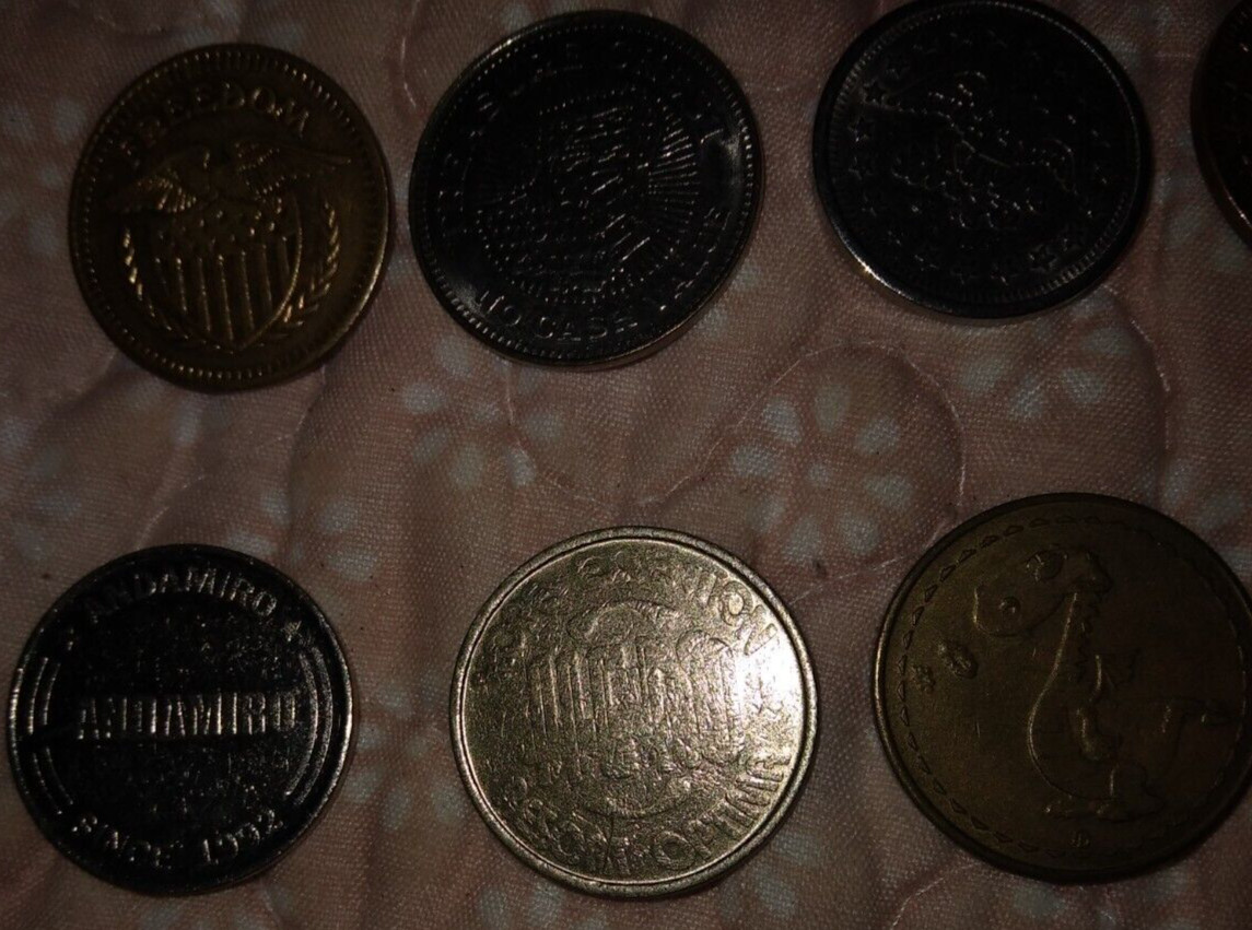 Vintage Arcade Token Lot 10 Mixed Game Tokens Andamiro Eagle Brass Copper Coins