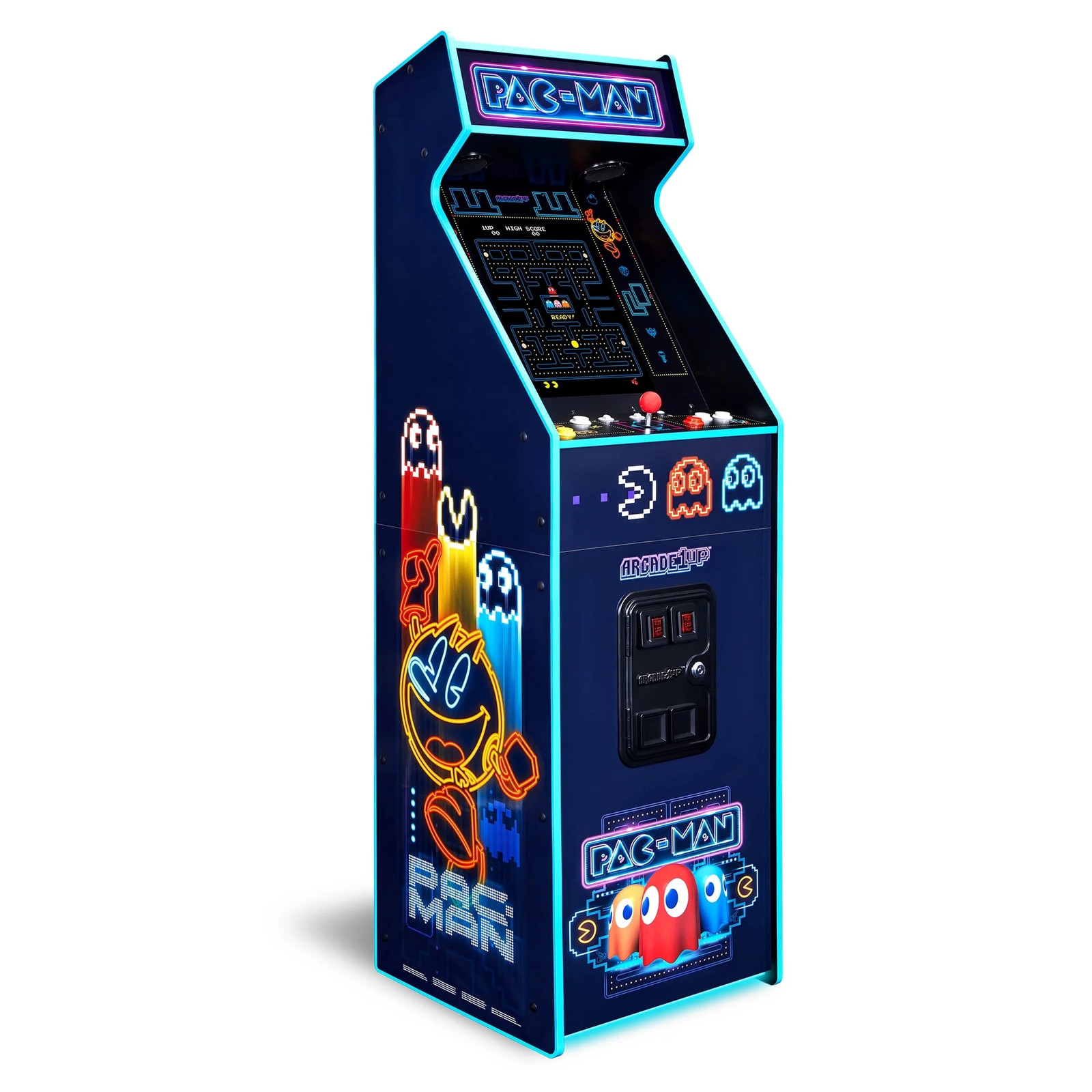 ARCADE1UP PAC-MAN DELUXE ARCADE MACHINE WITH 14 GAMES INCLUDED, 5 FEET TALL,NEON