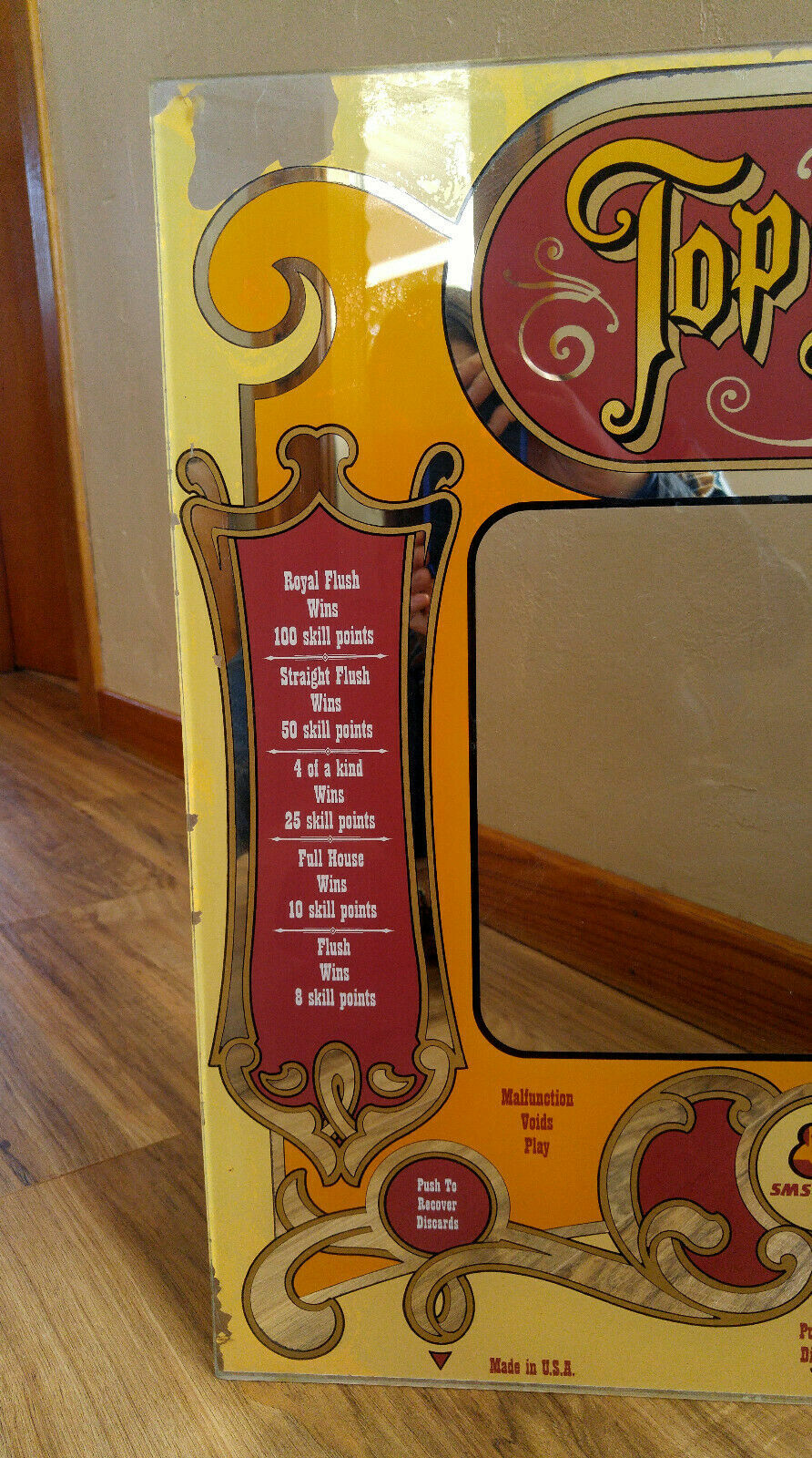 Vintage Glass SMS Top Draw Bar Arcade Gambling Machine Video Game Frame Panel