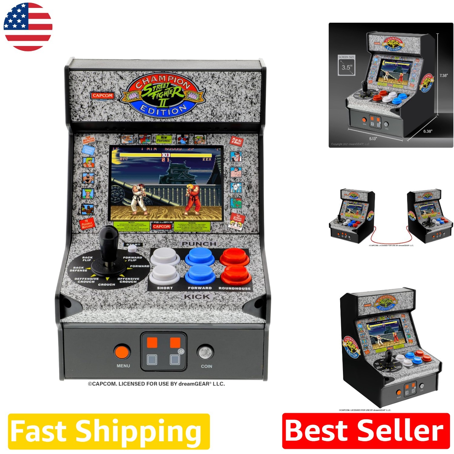 Street Fighter 2 Champion Edition Mini Arcade Machine – 2 Player, USB, Battery