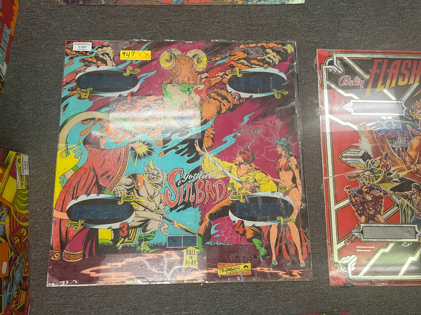 SINBAD Pinball BACKGLASS by GOTTLIEB 1978