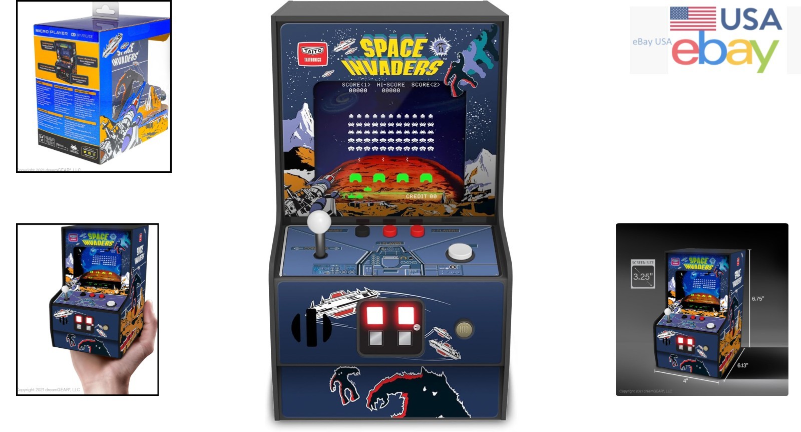 Space Invaders Collectible Arcade Machine with Dimensions 7.2 x 7.2 x 4.7 Inches