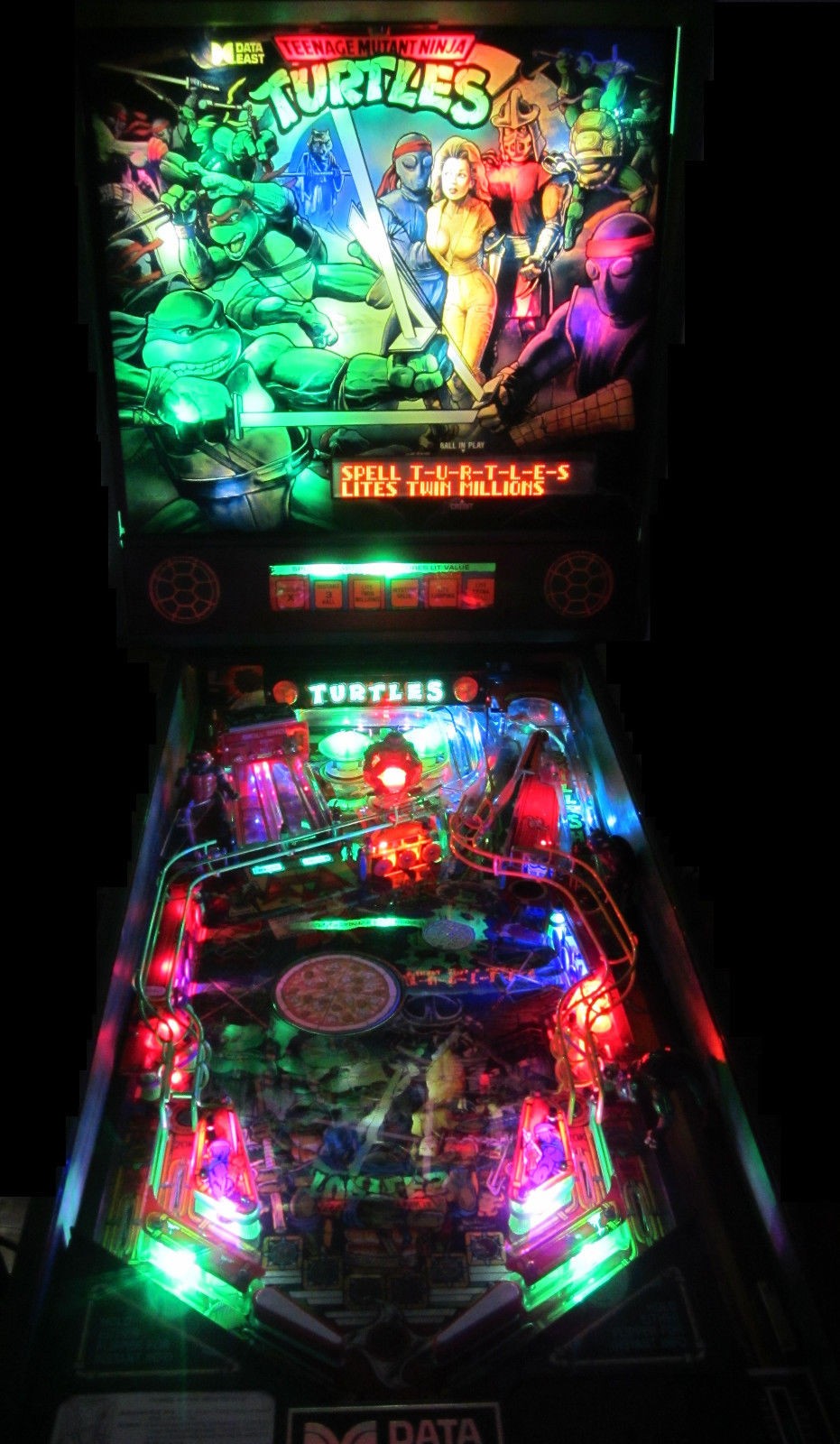TEENAGE MUTANT NINJA TURTLES PINBALL MACHINE by DATAEAST 1991 (Excellent) *RARE*