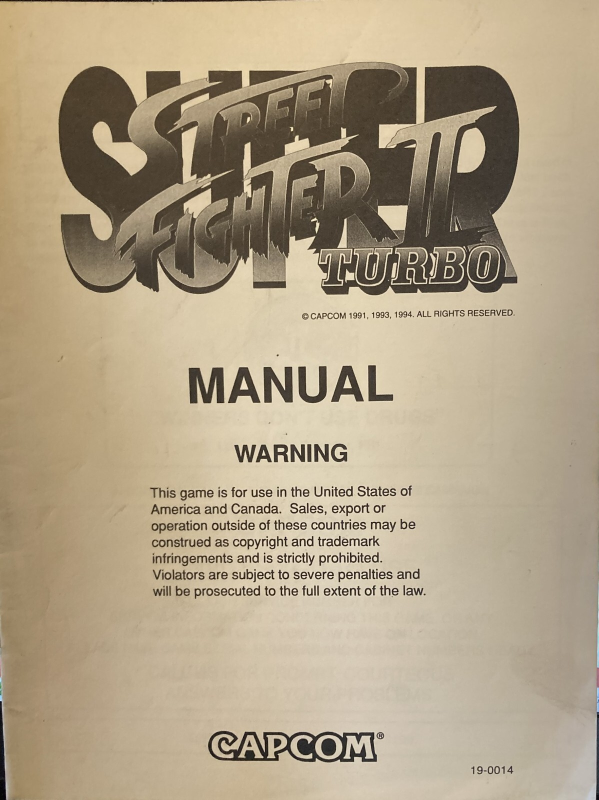 Super Street Fighter 2 Arcade Game Manual