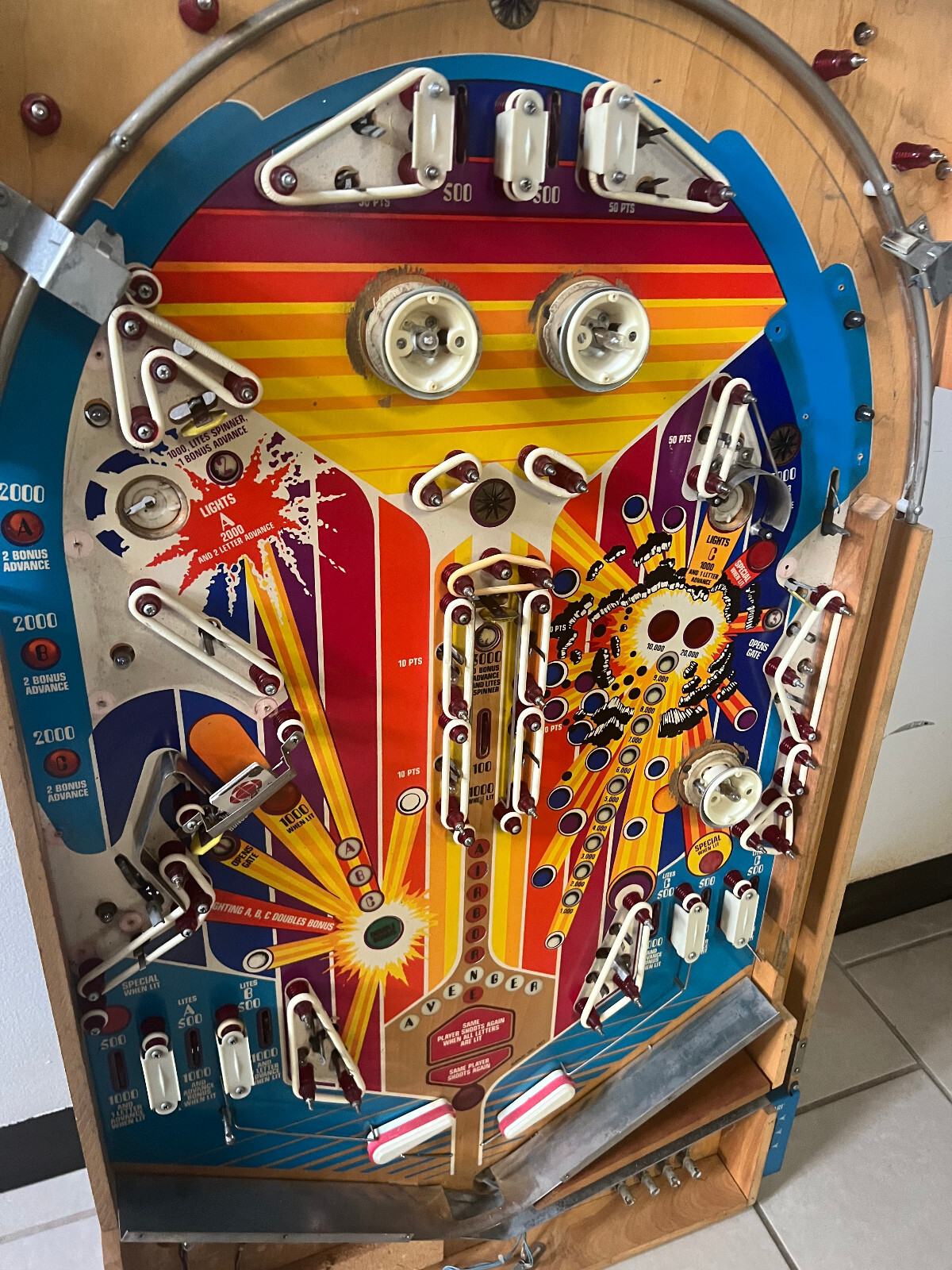 AIRBORNE AVENGER by ATARI 1977 Pinball PLAYFIELD (POPULATED)