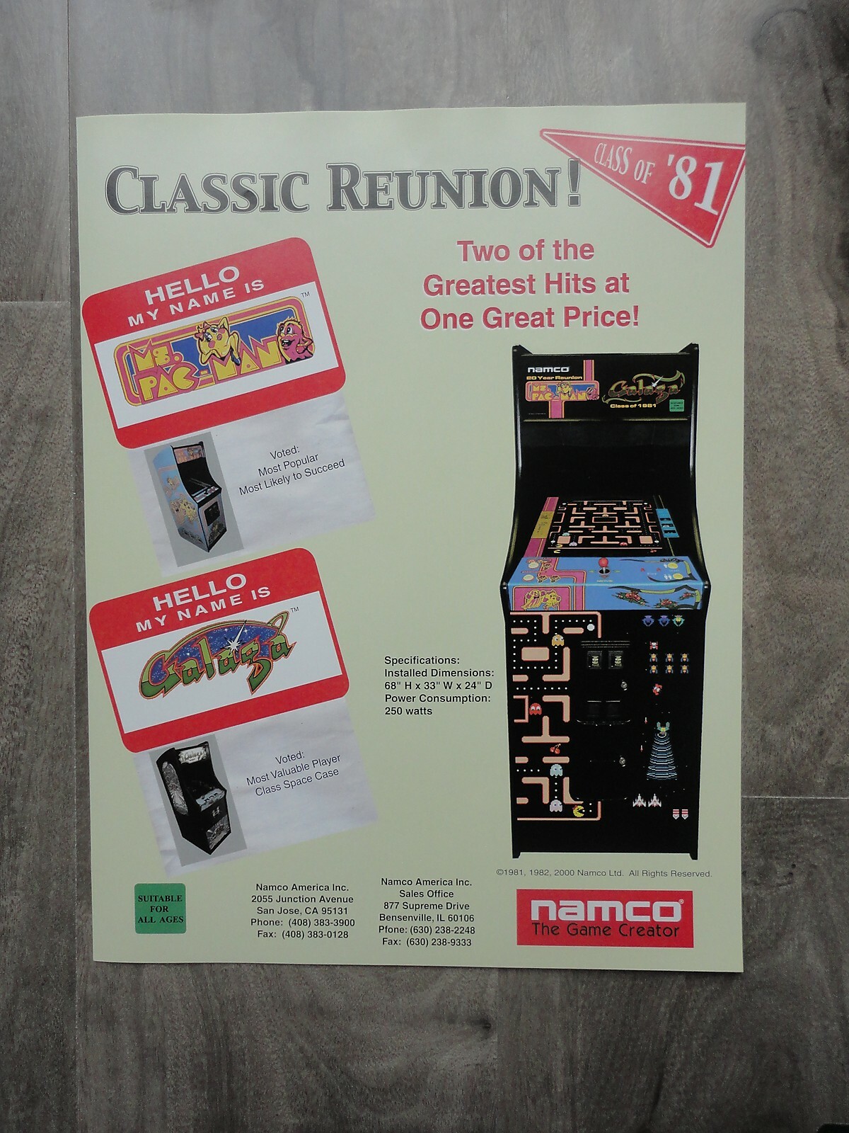 Galaga & Ms Pac Man Reunion Video Arcade Machine Flyer Original Namco Brochure