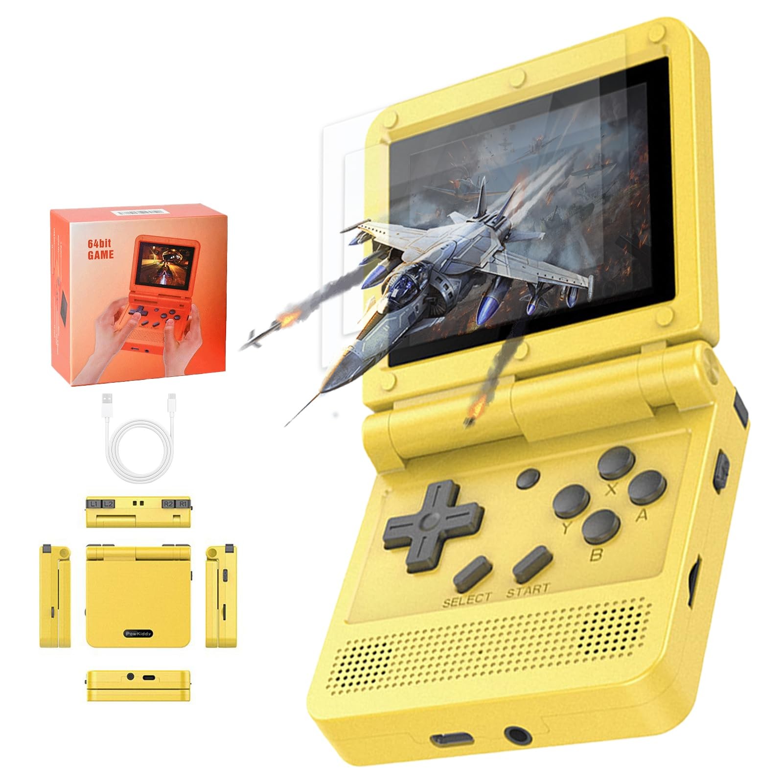 GoolRC Retro Handheld Game Console, with 16G 7.8 x 7.6 x 2.3cm, Yellow