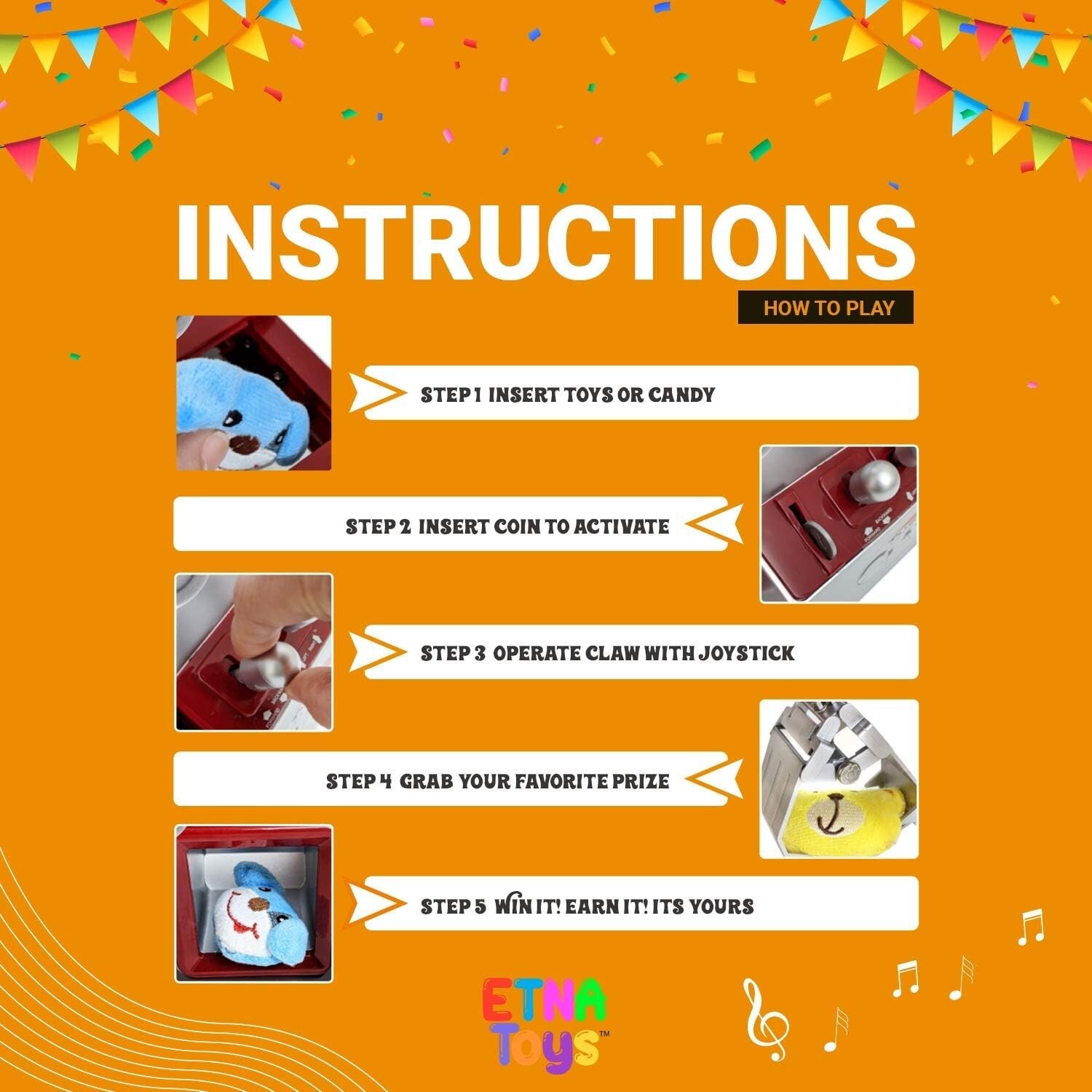 Etna Arcade Claw Machine – Endless Fun, Music, Perfect for Parties – 8×7.7×4