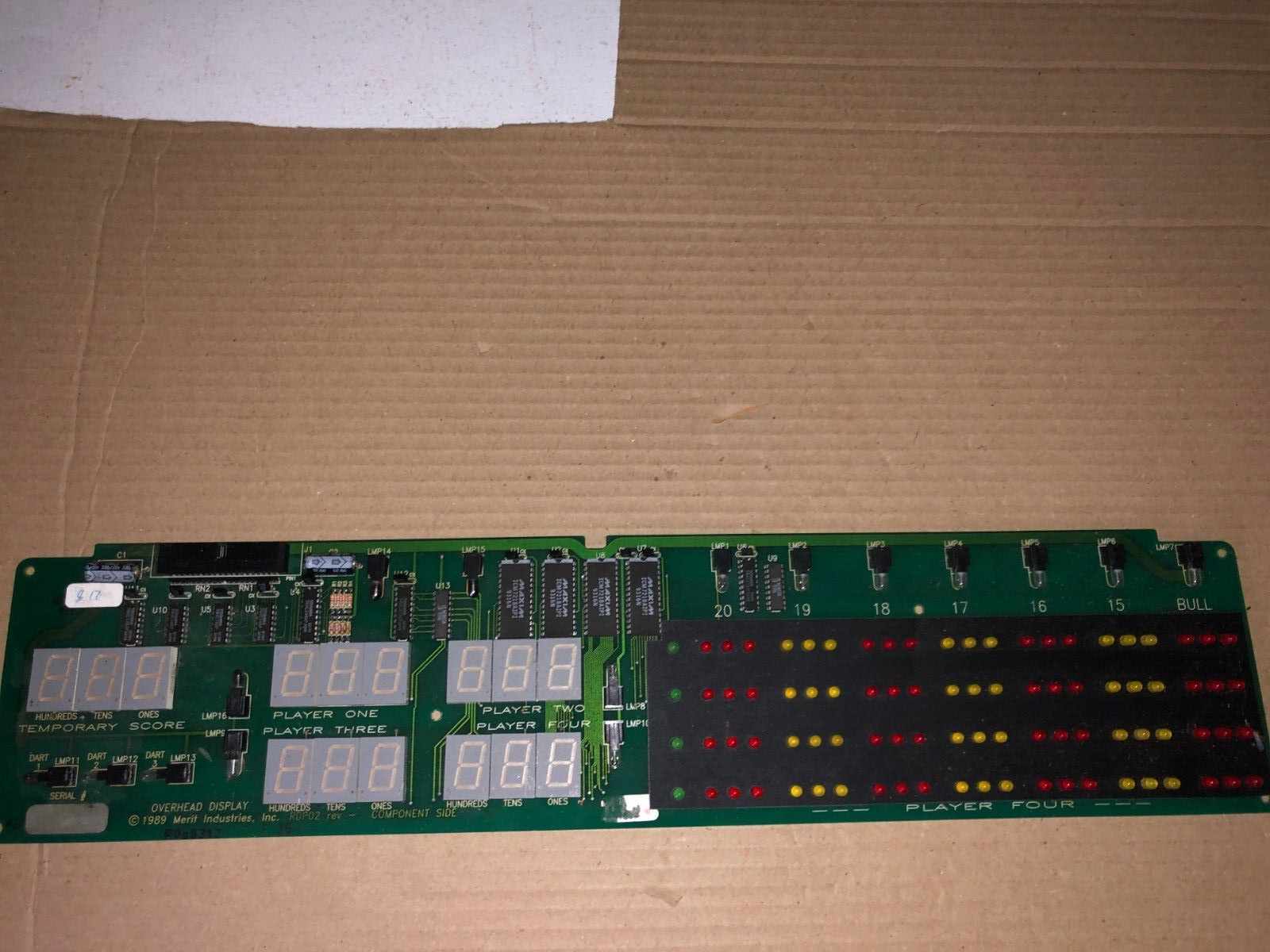 MERIT DARTS OVER HEAD DISPLAY PCB DARTS ARCADE 1989 #