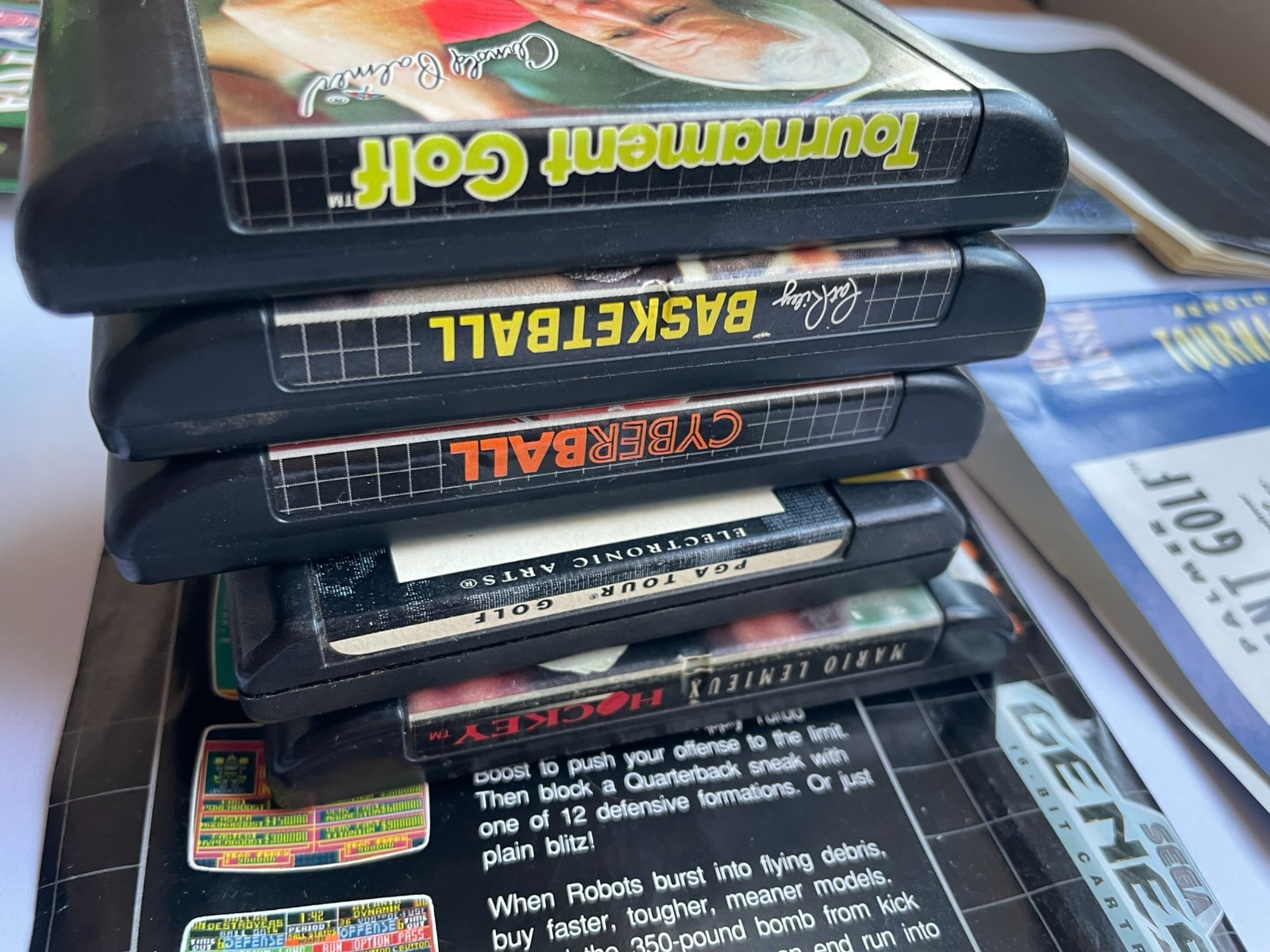 sega Genesis Carts 5 Lot Cyberball/LEMIEUX Hockey/PGA/Arnold Palmer /Pat Riley