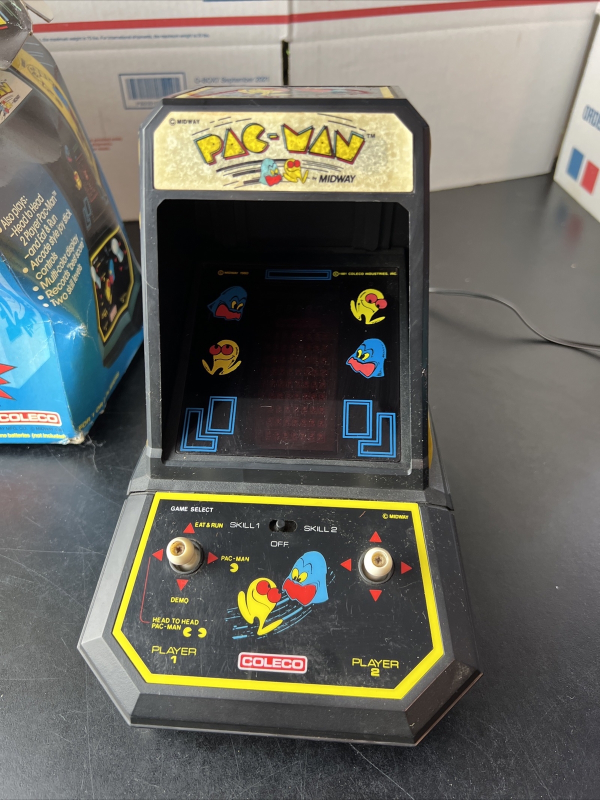 1981 COLECO Mini Arcade PAC-MAN Video Game Midway Tested W/Perma Power Battery