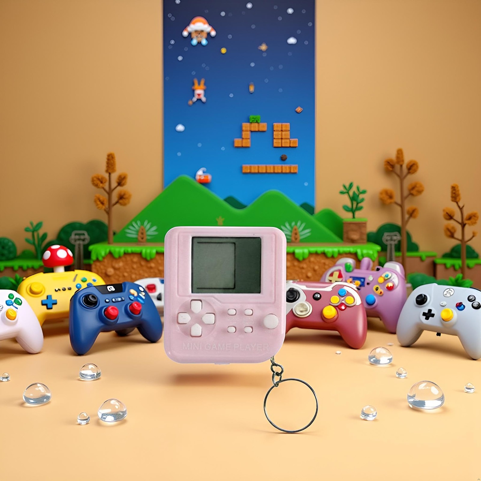 New Nostalgic Small Handheld Keychain Game Machine 1 x 1 x 0.2 inches, Pink