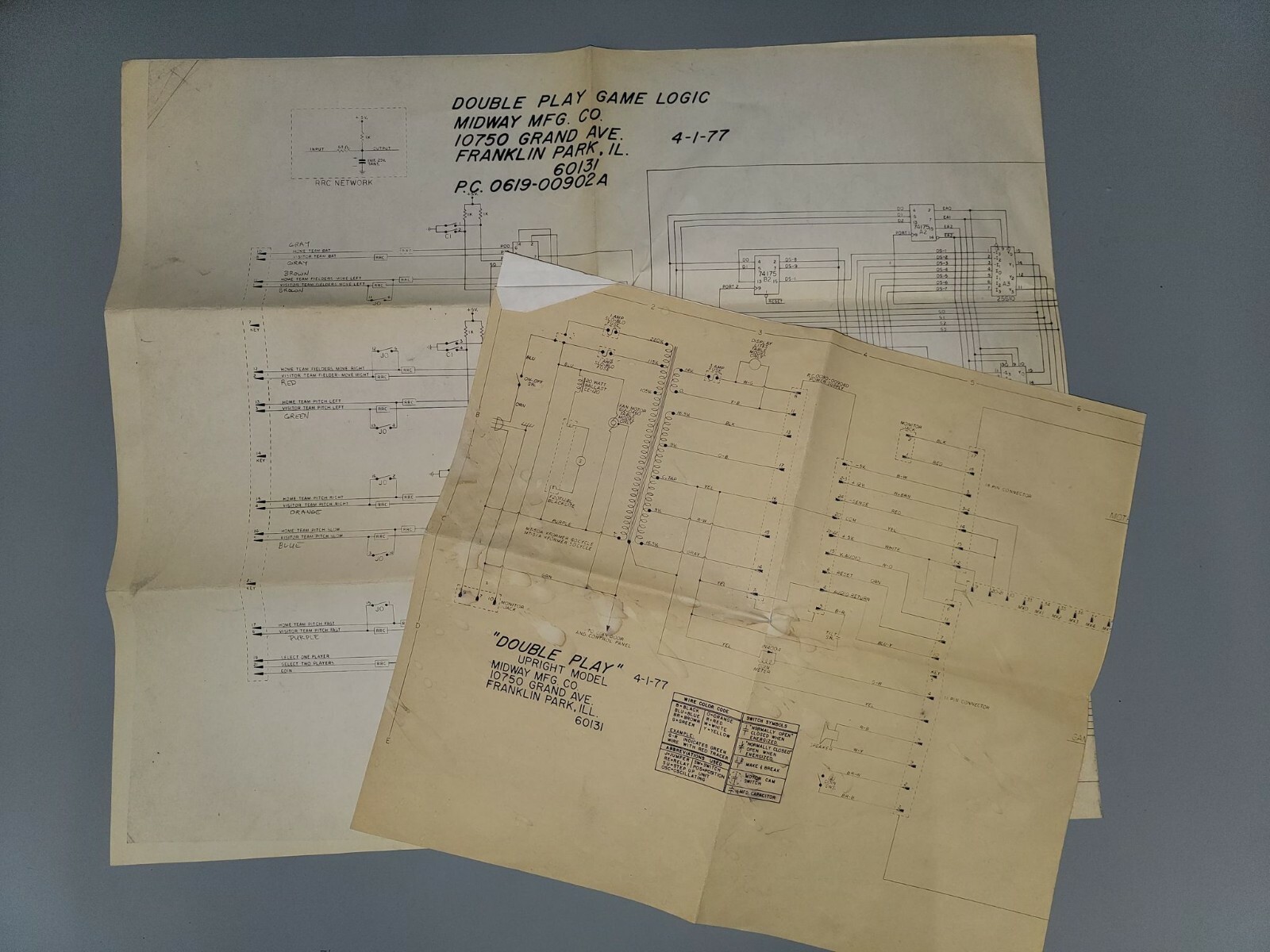 Original Vintage Midway’s Double Play Upright Model Schematics