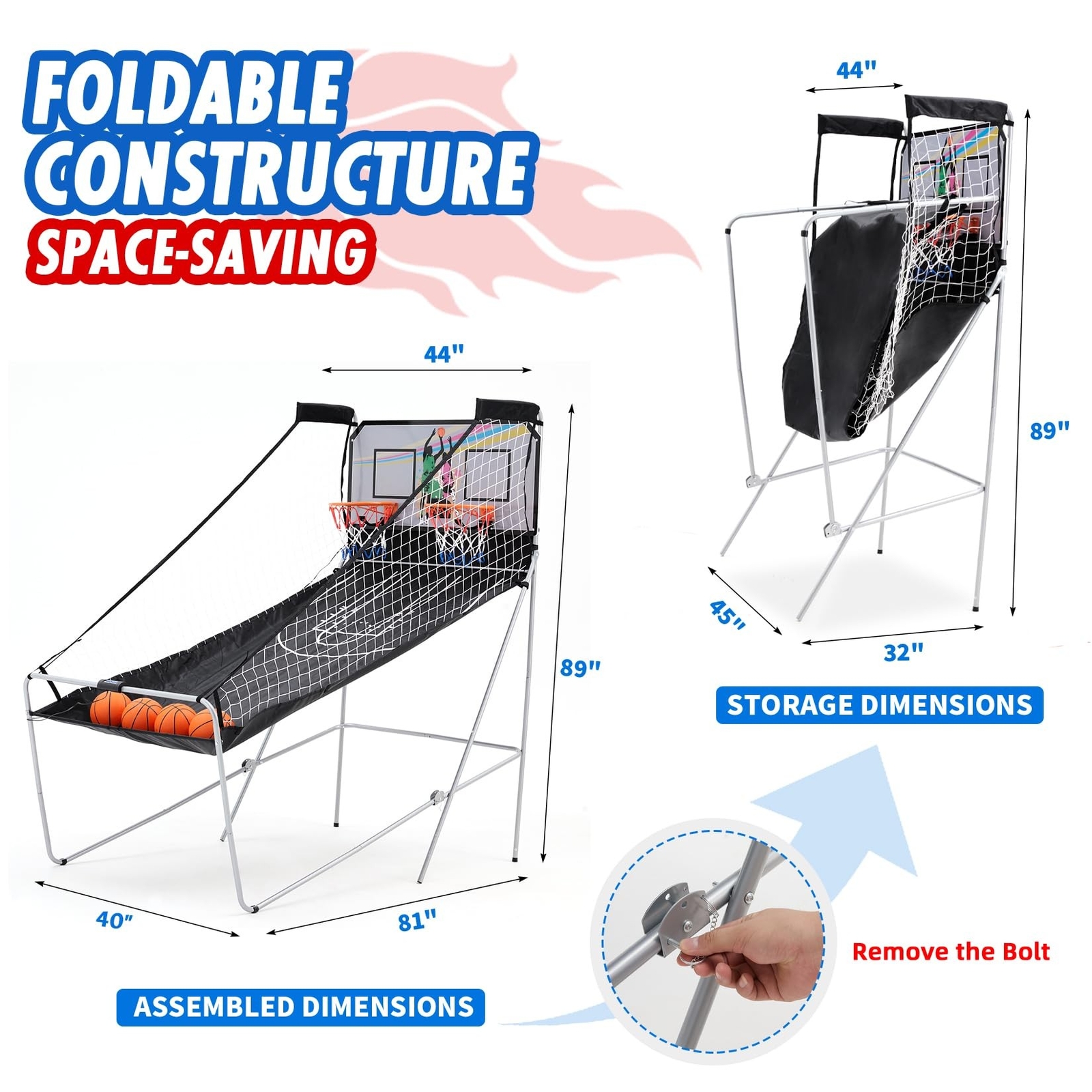 Foldable Electronic Dual Basketball Arcade Game,Double Shot 2Player,8 Game Op…