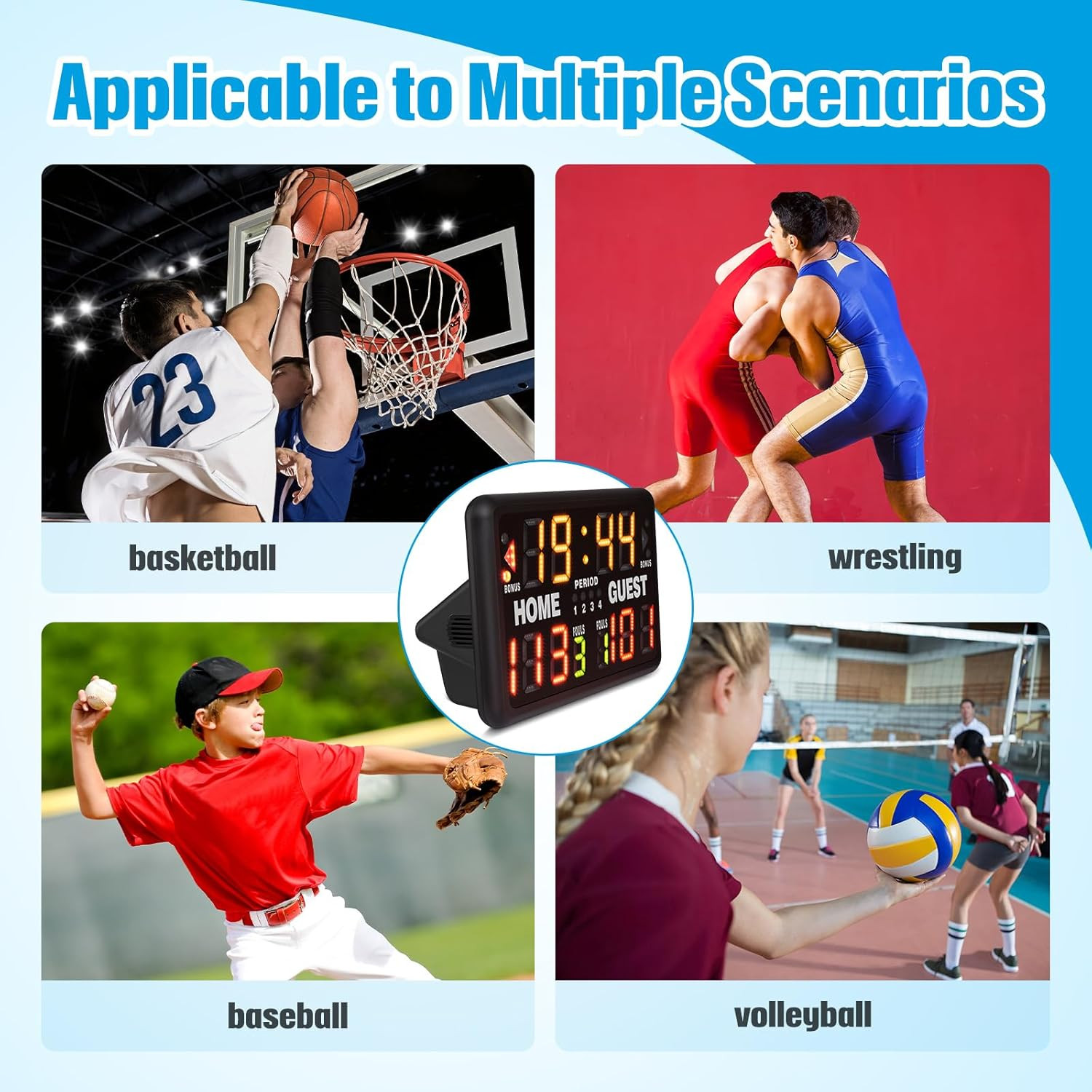 24 X 16 Inch Electronic Basketball Scoreboard Tabletop Digital Scoreboard with R