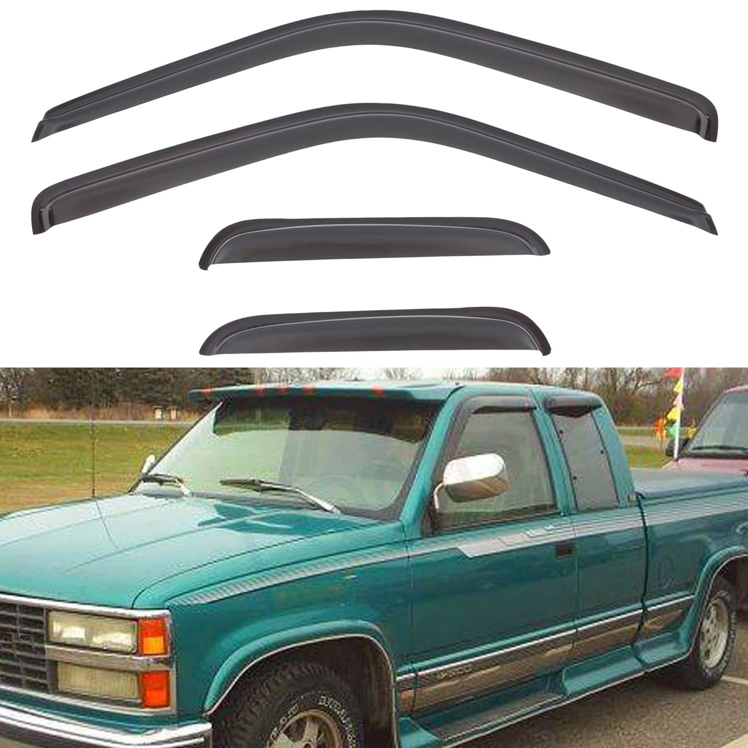 4pcs Window Visors Rain Guards for 1988-2000 C1500/C2500/C3500 | Fits K1500/K…